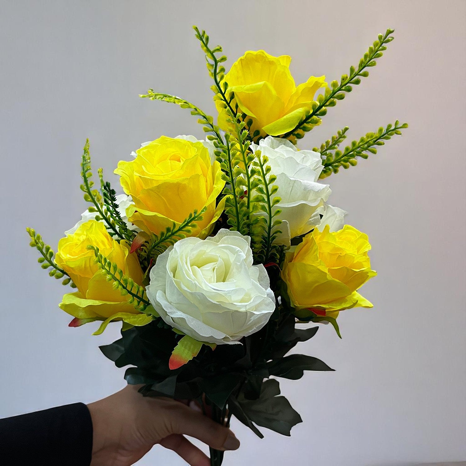 Artificial Flower Plant - Cherry Blossom | Decorative Flowers Bunch & Stems - for Table Vase, Pot, Home Decor, Living Room, Side Table Centerpiece & Festival Decoration - Apkamart #Color_Yellow & White