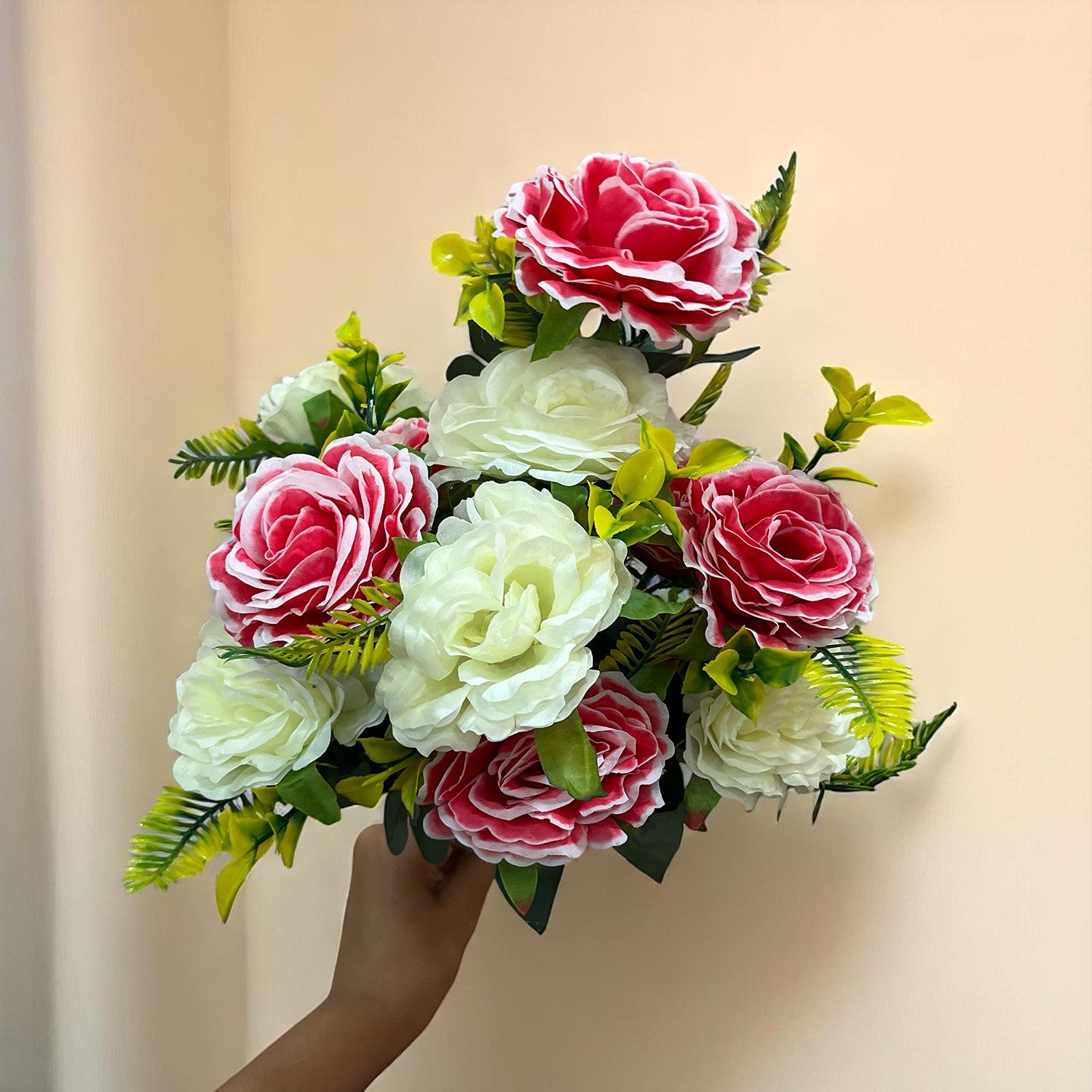 Artificial Flowers Rose Bunches for Vase Pot | Faux Flowers Stem - for Home Decor Living Office Corner Room Side Table Centerpiece - 18 Inch - Apkamart #Style_Design 2