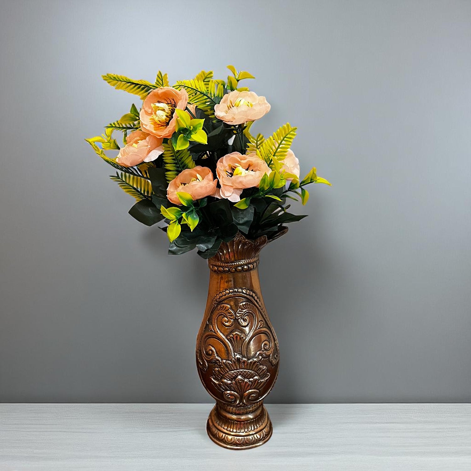 Artificial Flowers Rose Buoquet For Pot | Faux Flower Sticks - for Home Decor, Living Room, Office & Festivals Decoration (Vase Not Included) - 17 Inch - Apkamart #Colour_Orange