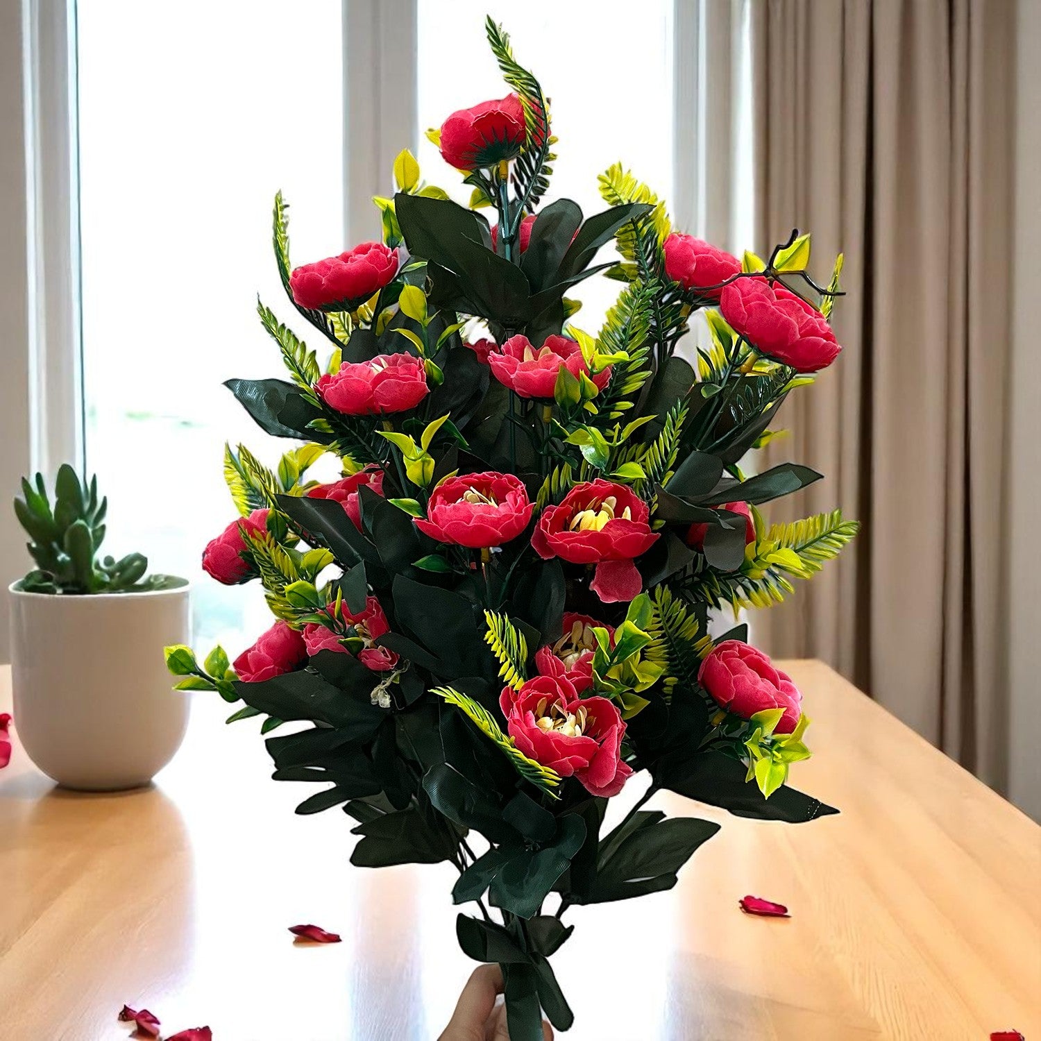 Artificial Flower Bouquets | Fake Flowers Bunch - For Vase, Home, Bedroom, Balcony, Office Corner, Living Room - 26 Inch - Apkamart #Colour_Pink