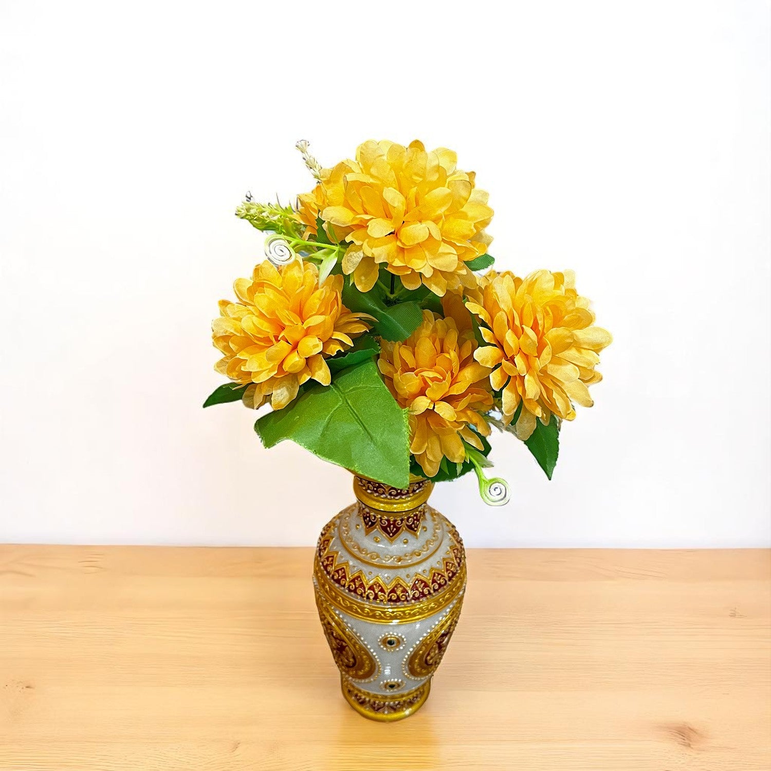 Artificial Flowers Dahlia Bunches for Vase Pot | Faux Flowers Stick - for Home Decor, Living Room, Wedding & Party Decoration (Vase Not Included) - 14 Inch - Apkamart #Colour_Orange