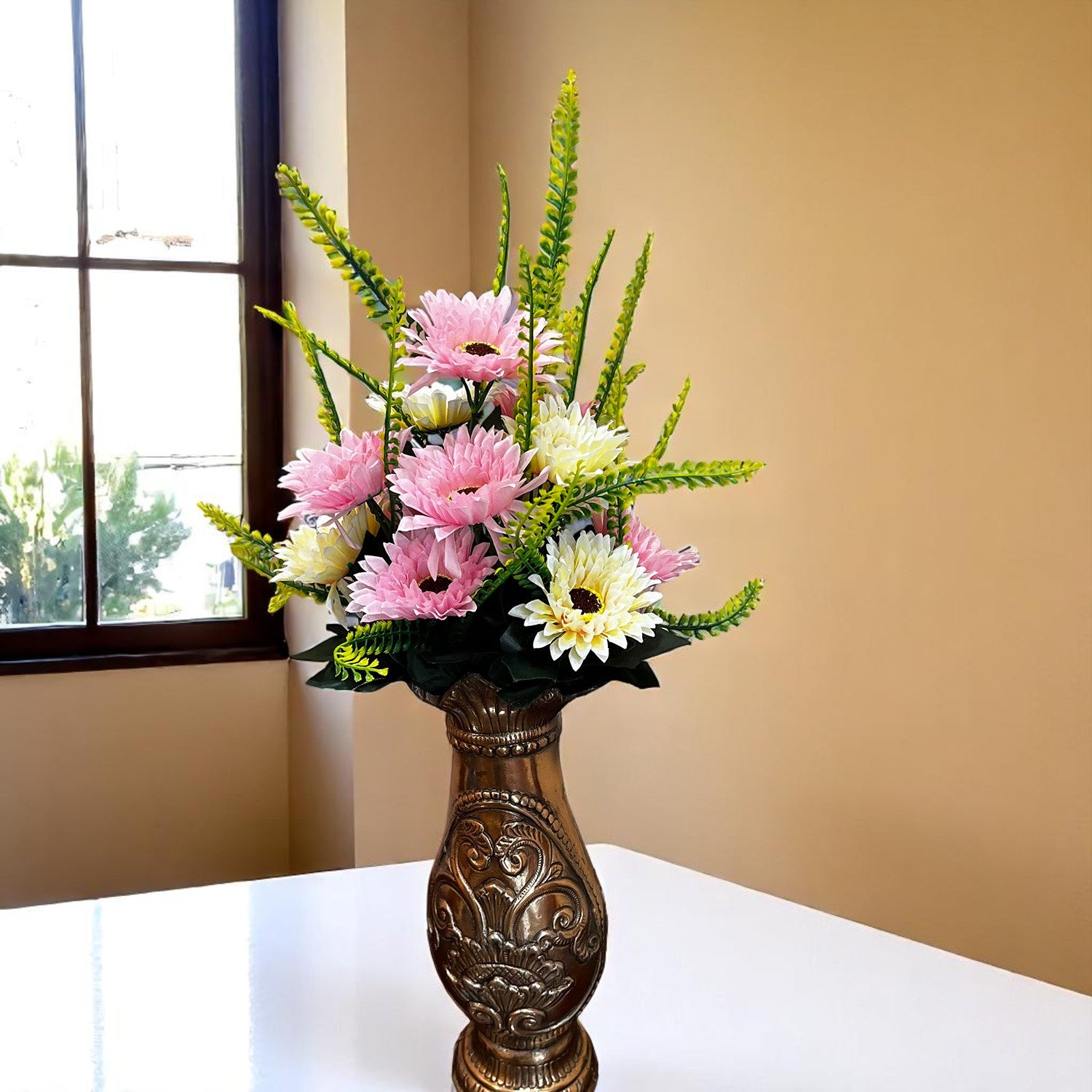 Artificial Flowers - Gerbera Daisy Bunches | Faux Flower Sticks - for Home Decor, Living Room & Festivals Decoration (Vase Not Included) - 14 Inch - Apkamart #Style_Design 2