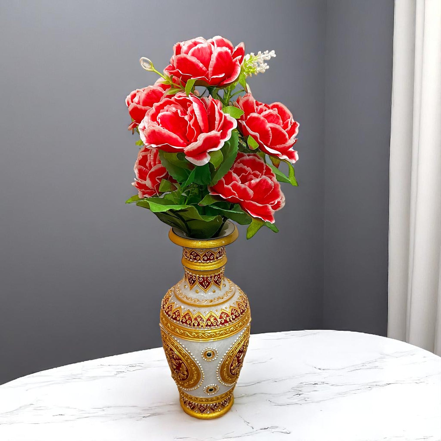 Artificial Flowers Rose Bunches for Vase Pot | Faux Flowers Stem - for Home Decor, Living Room, Office & Festivals Decoration (Vase Not Included) - 14 Inch - Apkamart #Colour_Pink