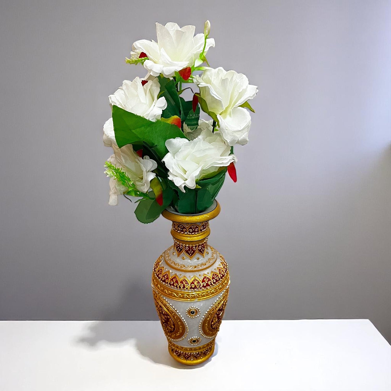 Artificial Flowers Rose | Faux Gulab Flowers Bunch - for Home Decor, Living Room, Office & Festivals Decoration (Vase Not Included) - 15 Inch  Apkamart #Colour_White