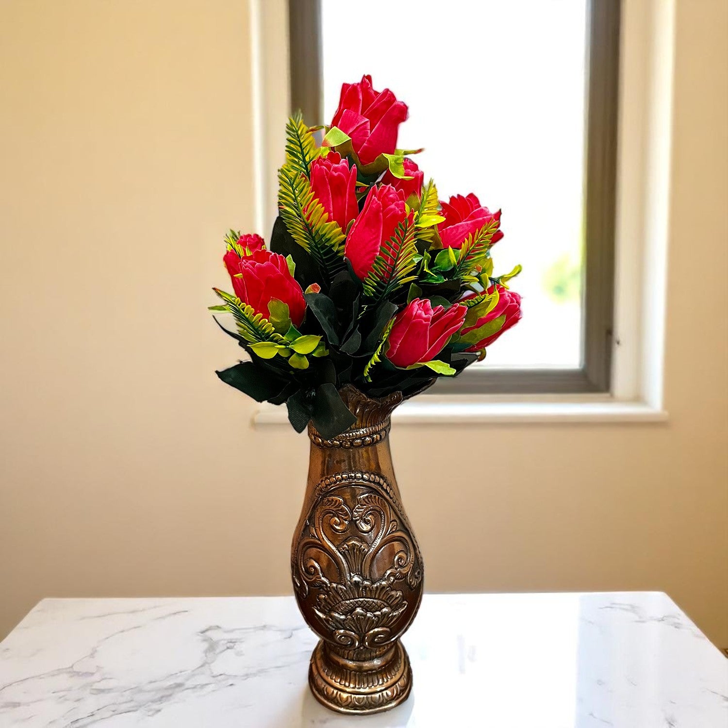 Artificial Flowers Rose Sticks | Faux Flowers Bunch / Bouquet - for Home Decor, Living Room, Office & Festivals Decoration (Vase Not Included) - 15 Inch - Apkamart #Colour_Pink