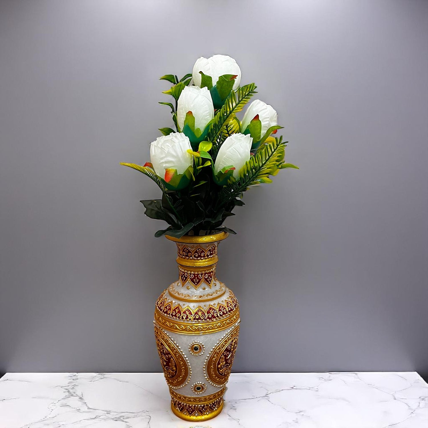 Artificial Flowers Rose Bunches For Pot | Faux Flower Sticks - for Home Decor, Living Room, Office & Festivals Decoration (Vase Not Included) - 14 Inch - Apkamart #Colour_White