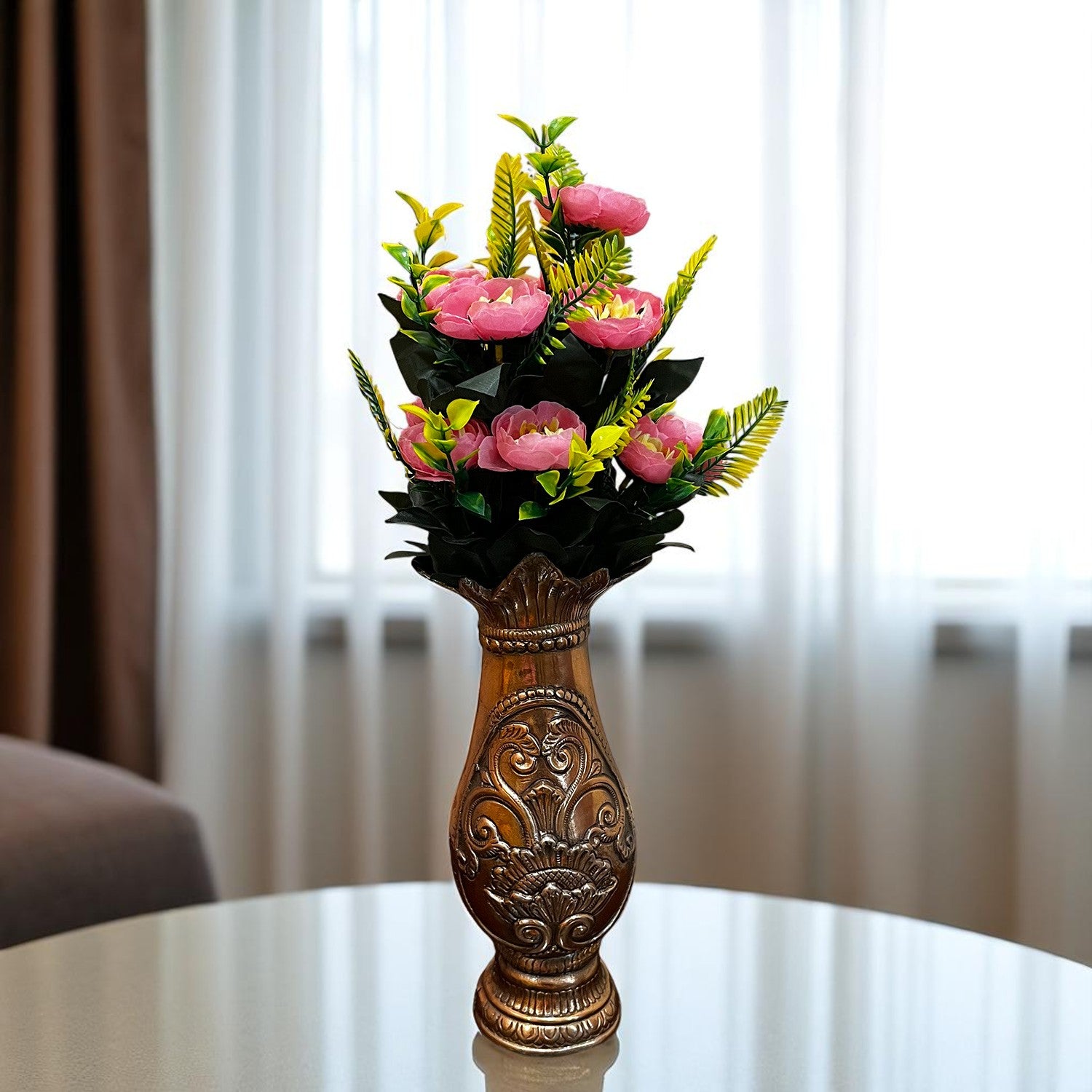 Artificial Flowers Rose Buoquet For Pot | Faux Flower Sticks - for Home Decor, Living Room, Office & Festivals Decoration (Vase Not Included) - 17 Inch - Apkamart #Colour_Pink