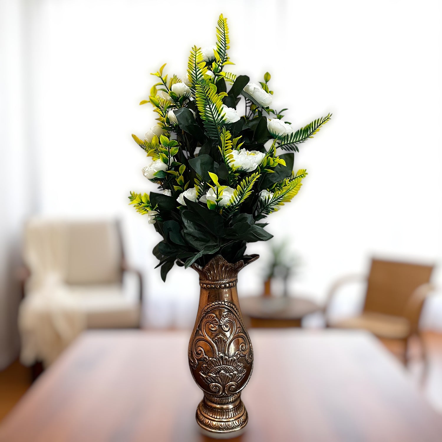 Artificial Flower Bouquets | Fake Flowers Bunch / Sticks - for Vase, Home, Bedroom, Balcony, Office Corner, Living Room (Vase Not Included) - 26 Inch - Apkamart #Colour_White