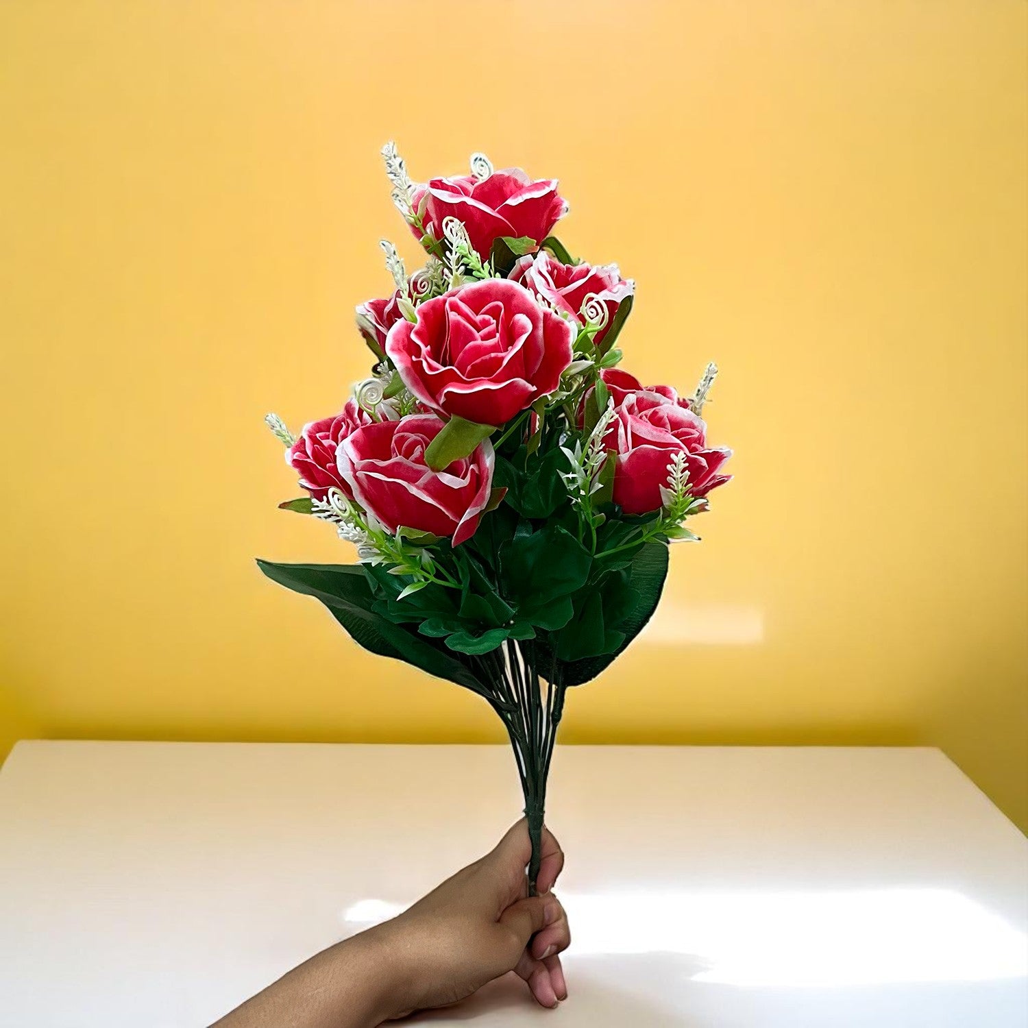 Artificial Rose Flower Bouquets | Faux Flowers Bunch - for Table Vase, Pot, Home Decor, Living Room, Side Table Centerpiece - 17 Inch - Apkamat #Style_Design 2