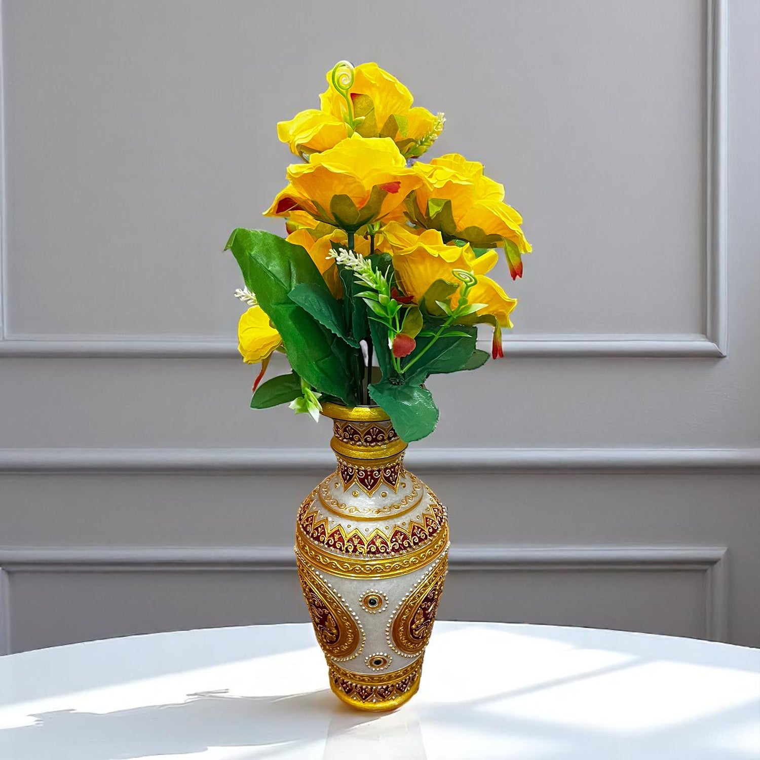 Artificial Flowers Rose Bunches for Vase Pot | Faux Flowers Stem - for Home Decor, Living Room, Office & Festivals Decoration (Vase Not Included) - 14 Inch - Apkamart #Colour_Yellow