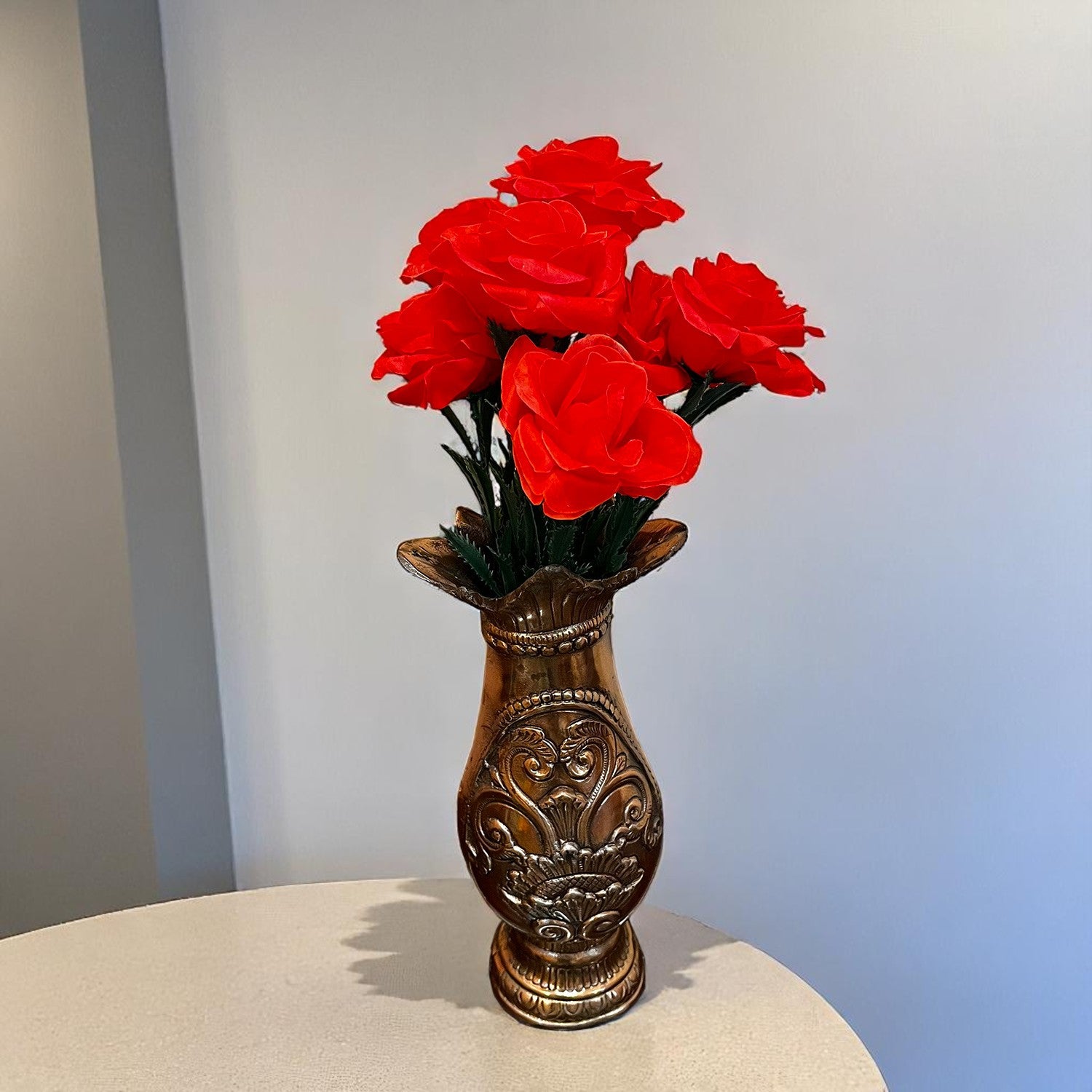 Artificial Flowers Rose Bunches for Vase Pot | Faux Flowers Stem - for Home Decor, Living Room, Office & Festivals Decoration (Vase Not Included) - 18 Inch - Apkamart #Colour_Red