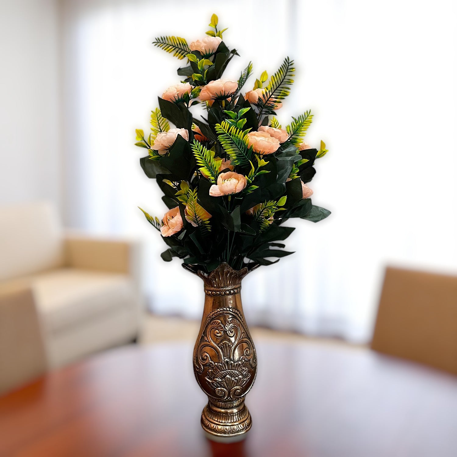 Artificial Flower Bouquets | Fake Flowers Bunch - for Vase, Home, Bedroom, Balcony, Office Corner, Living Room Decoration (Vase Not Included) - 26 Inch - Apkamart #Colour_Orange