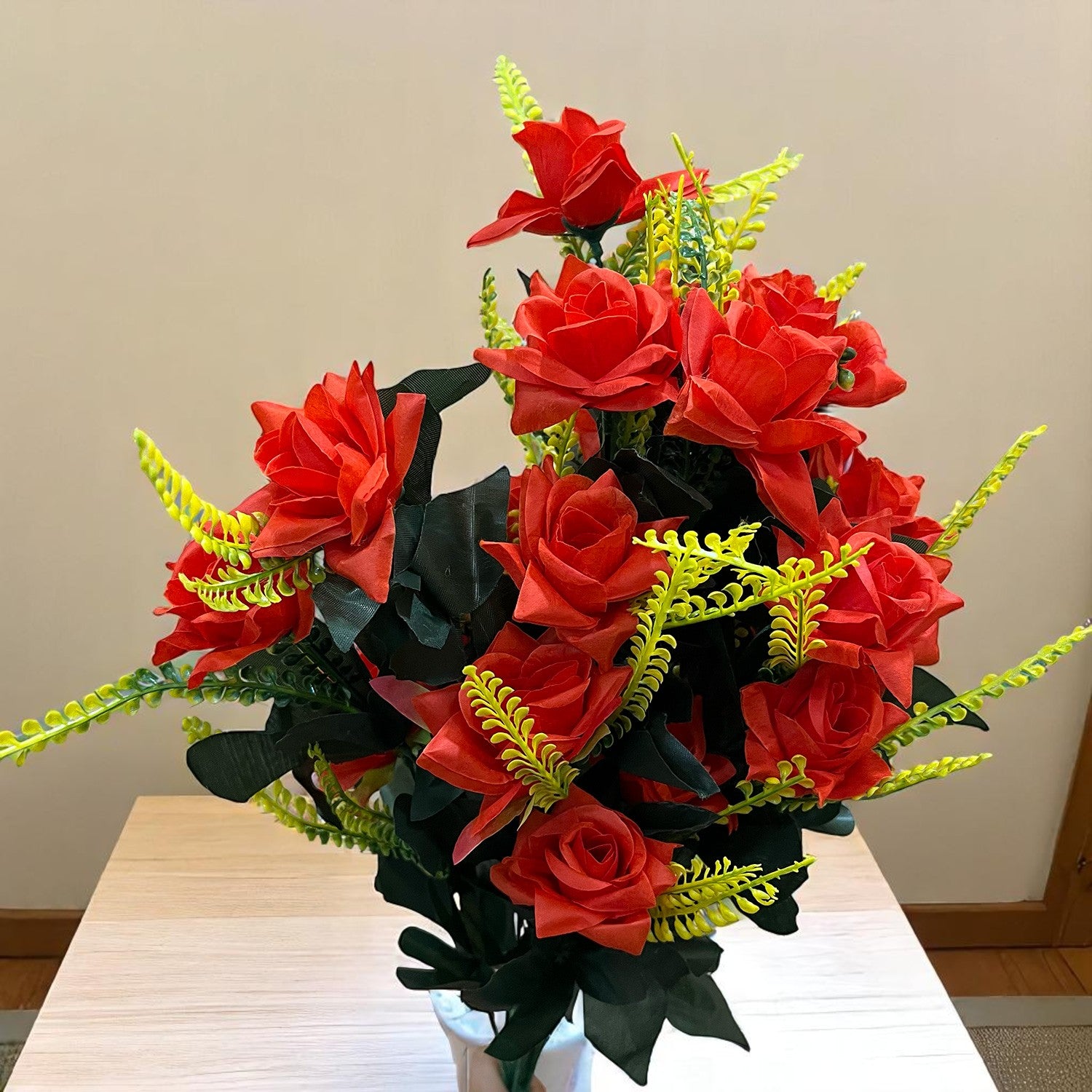 Artificial Flower Rose Bouquets | Faux Flowers Bunch - for Table Vase, Pot, Home Decor, Living Room, Side Table Centerpiece - 26 Inch - Apkamart #Colour_Red