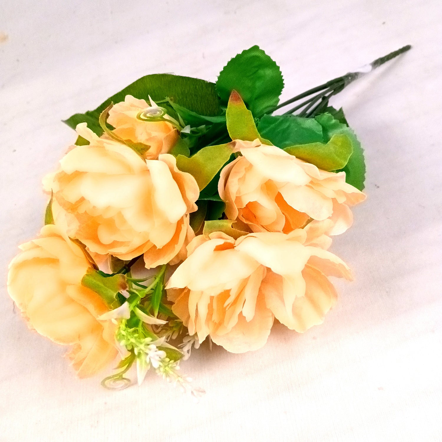 Artificial Flowers Rose Sticks | Faux Flowers Bunch - for Home Decor, Living Room, Office & Festivals Decoration (Vase Not Included) - 15 Inch - Apkamart #Colour_Orange