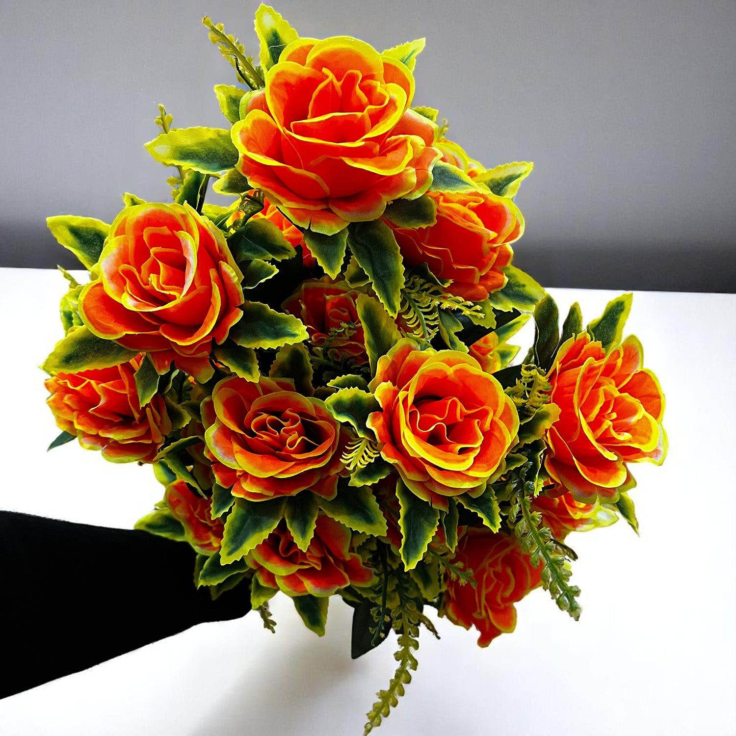 Artificial Flowers Rose Sticks | Faux Flowers Bunch - for Home Decor, Living Room, Office & Festivals Decoration (Vase Not Included) - 27 Inch - Apkamart #Colour_Orange