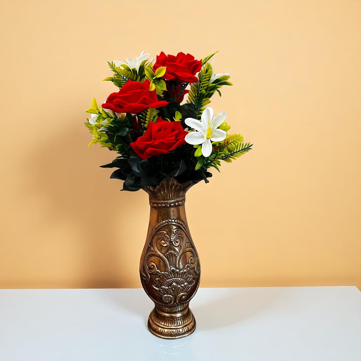 Artificial Flowers Rose Bunches for Vase Pot | Faux Flowers Stem - for Home Decor, Living Room, Office & Festivals Decoration (Vase Not Included) - 16 Inch - Apkamart