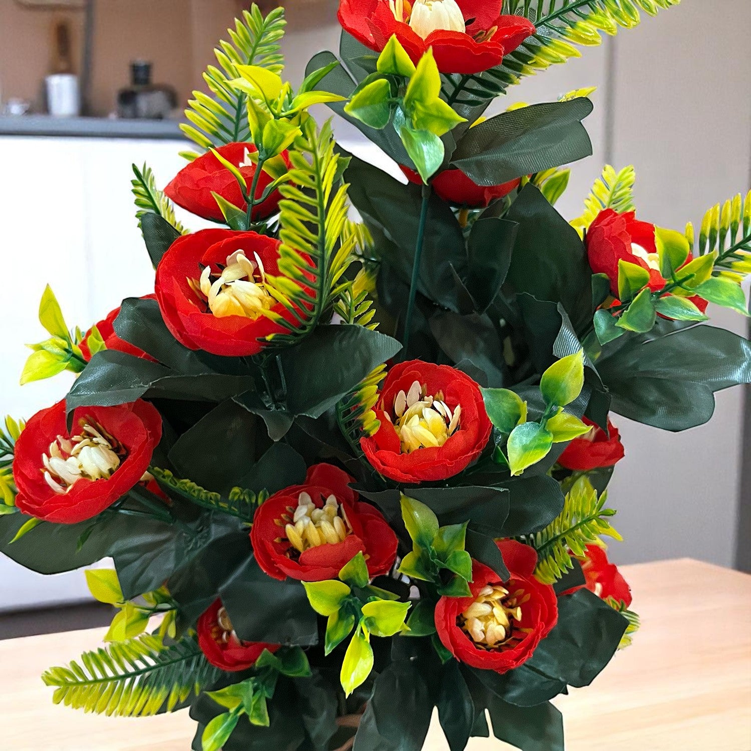 Artificial Flower Bouquets | Fake Flowers Bunch - For Vase, Home, Bedroom, Balcony, Office Corner, Living Room - 26 Inch - Apkamart #Colour_Red