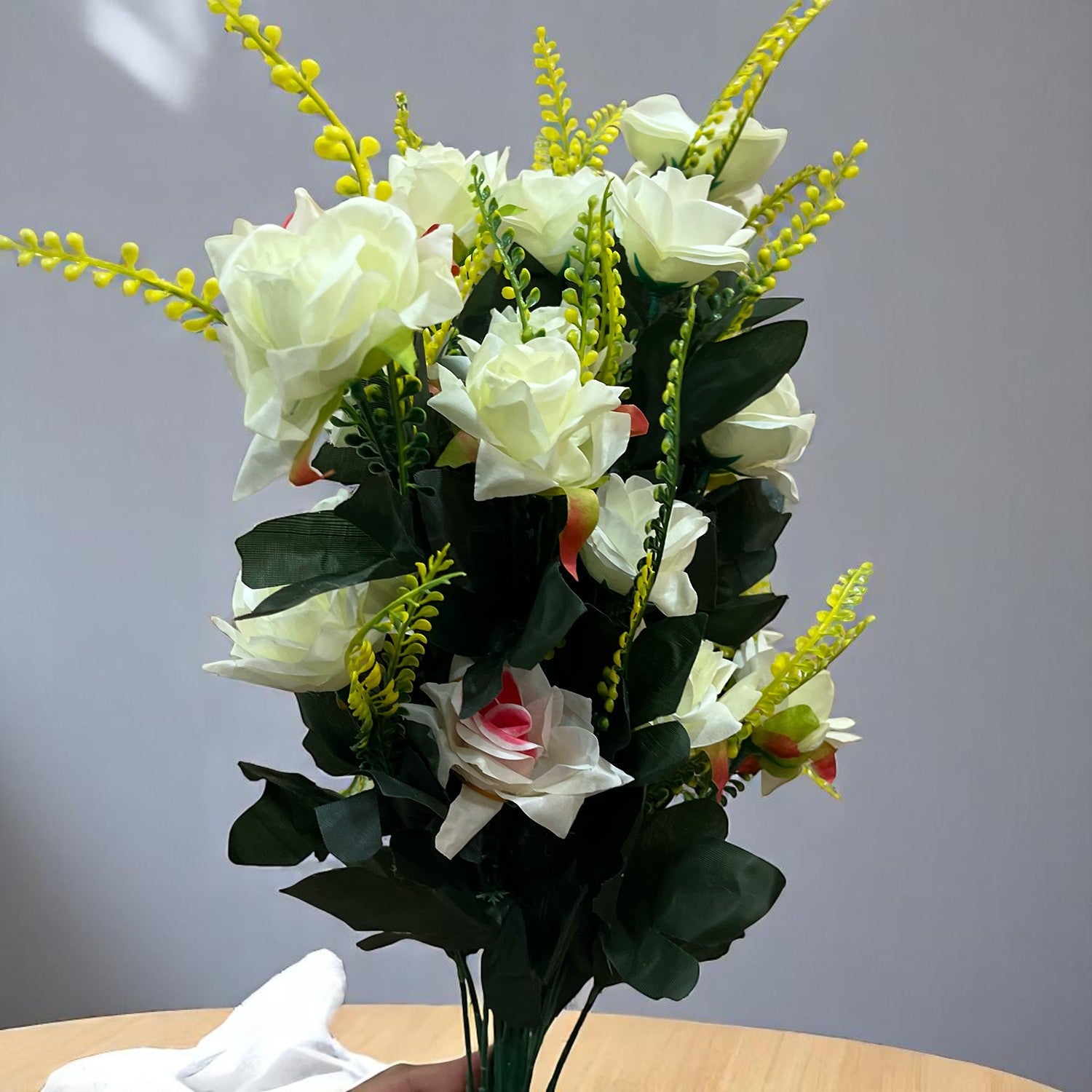 Artificial Flower Rose Bouquets | Faux Flowers Bunch - for Table Vase, Pot, Home Decor, Living Room, Side Table Centerpiece - 26 Inch - Apkamart #Colour_White