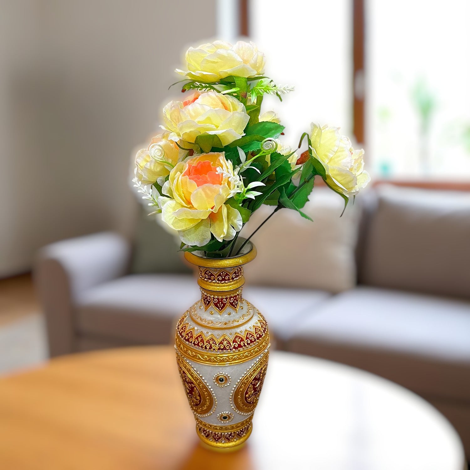 Artificial Flowers Rose Sticks | Faux Flowers Bunch - for Home Decor, Living Room, Office & Festivals Decoration (Vase Not Included) - 15 Inch - Apkamart #Colour_Off White