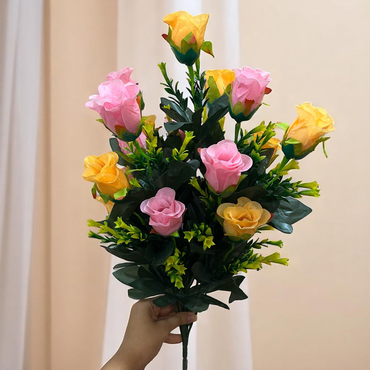 Artificial Rose Flower Bouquets | Faux Flowers Bunch - for Table Vase, Pot, Home Decor, Side Table Centerpiece - 29 Inch - Apkamart #Style_Design 1