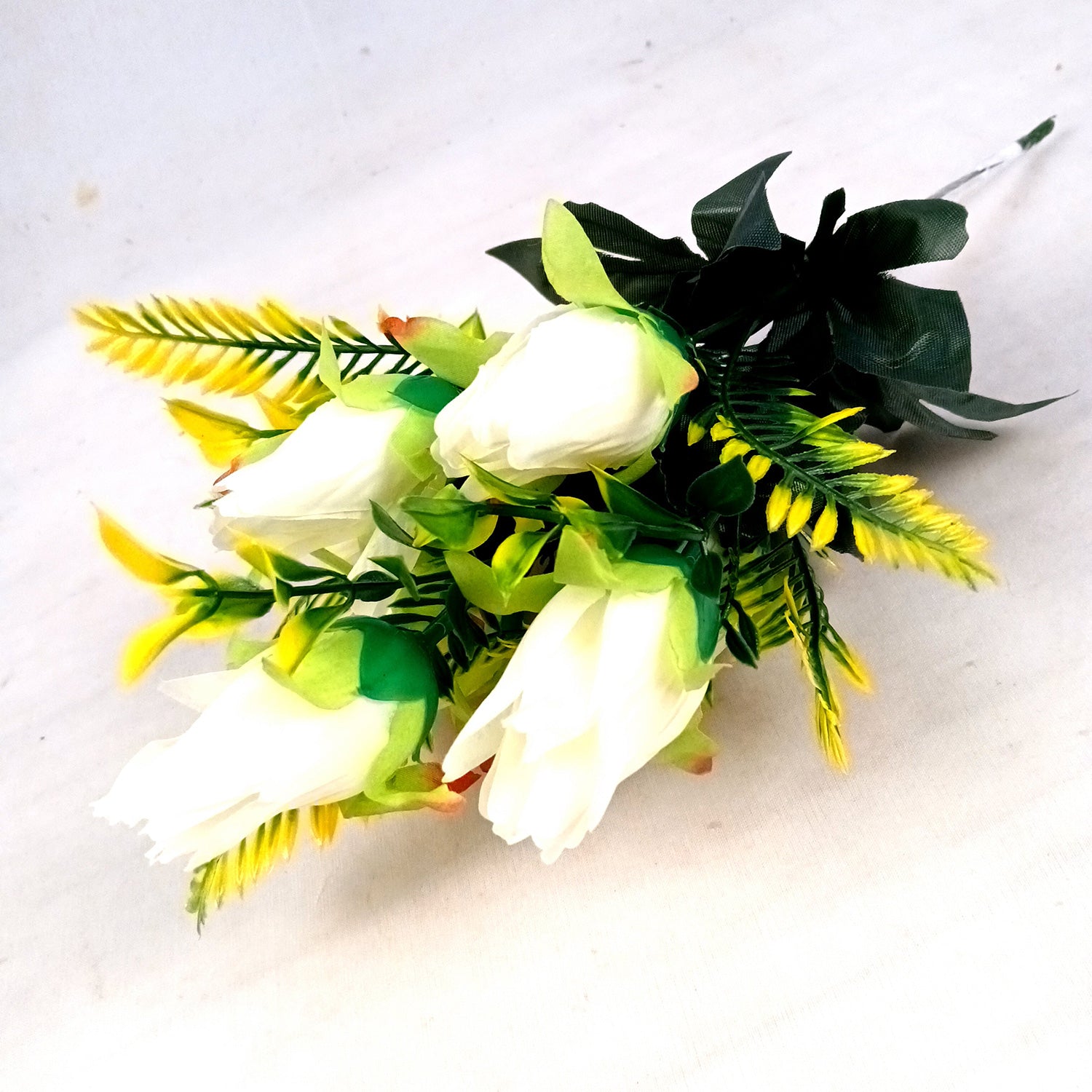 Artificial Flowers Rose Bouquet | Faux Flowers Bunch / Sticks - for Home Decor, Living Room, Office & Festivals Decoration (Vase Not Included) - 15 Inch - Apkamart #Colour_White