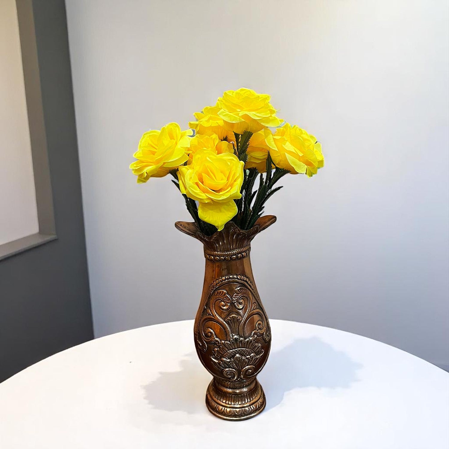 Artificial Flowers Rose Bunches for Vase Pot | Faux Flowers Sticks / Bouquet - for Home Decor, Living Room & Festivals Decoration (Vase Not Included) - 18 Inch - Apkamart #Colour_Yellow