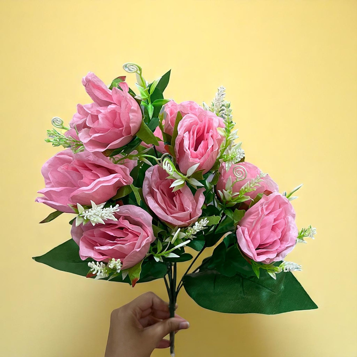 Artificial Rose Flower Bouquets | Faux Flowers Bunch - for Table Vase, Pot, Home Decor, Living Room, Side Table Centerpiece - 17 Inch - Apkamat #Style_Design 1