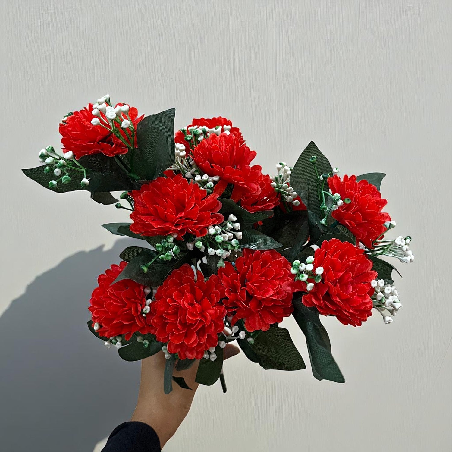 Artificial Flower Plant With Vase Pot | Decorative Flowers Bunch & Stems - for Table Vase, Pot, Home Decor, Living Room, Side Table Centerpiece & Festival Decoration - Apkamart #Colour_Red