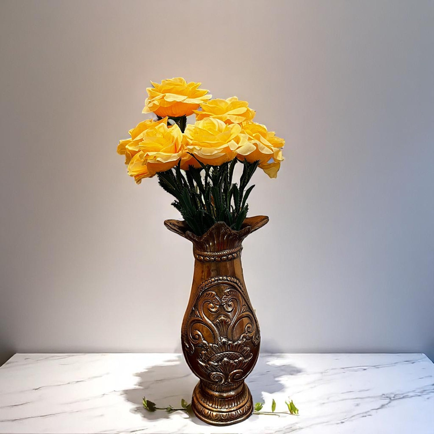 Artificial Flowers Rose Bunches for Vase Pot | Faux Flowers Stem - for Home Decor, Living Room, Office & Festivals Decoration (Vase Not Included) - 18 Inch - Apkamart #Colour_Orange
