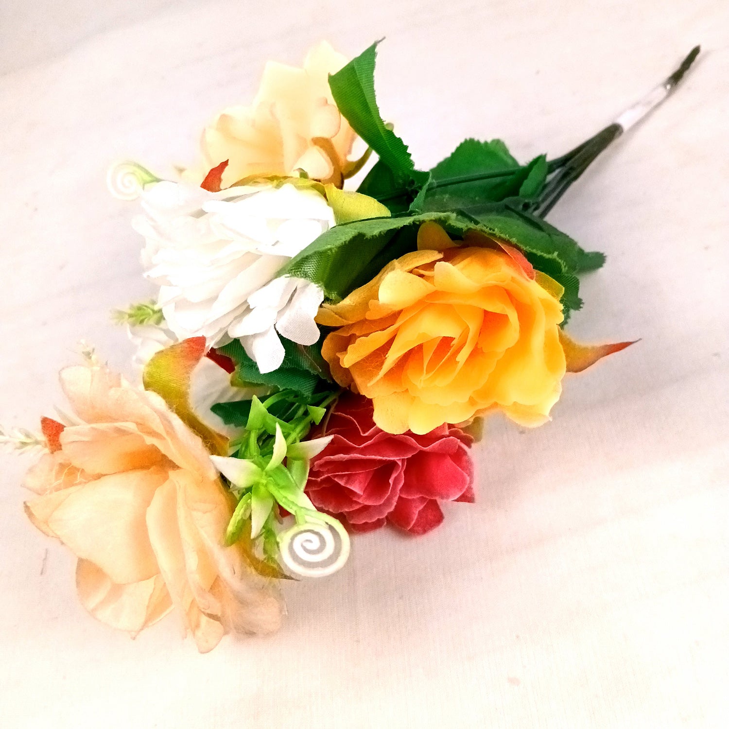 Artificial Flowers Rose Bunches for Vase Pot | Faux Flowers Stem - for Home Decor, Living Room, Office & Festivals Decoration (Vase Not Included) - 14 Inch - Apkamart #Colour_Multicolor