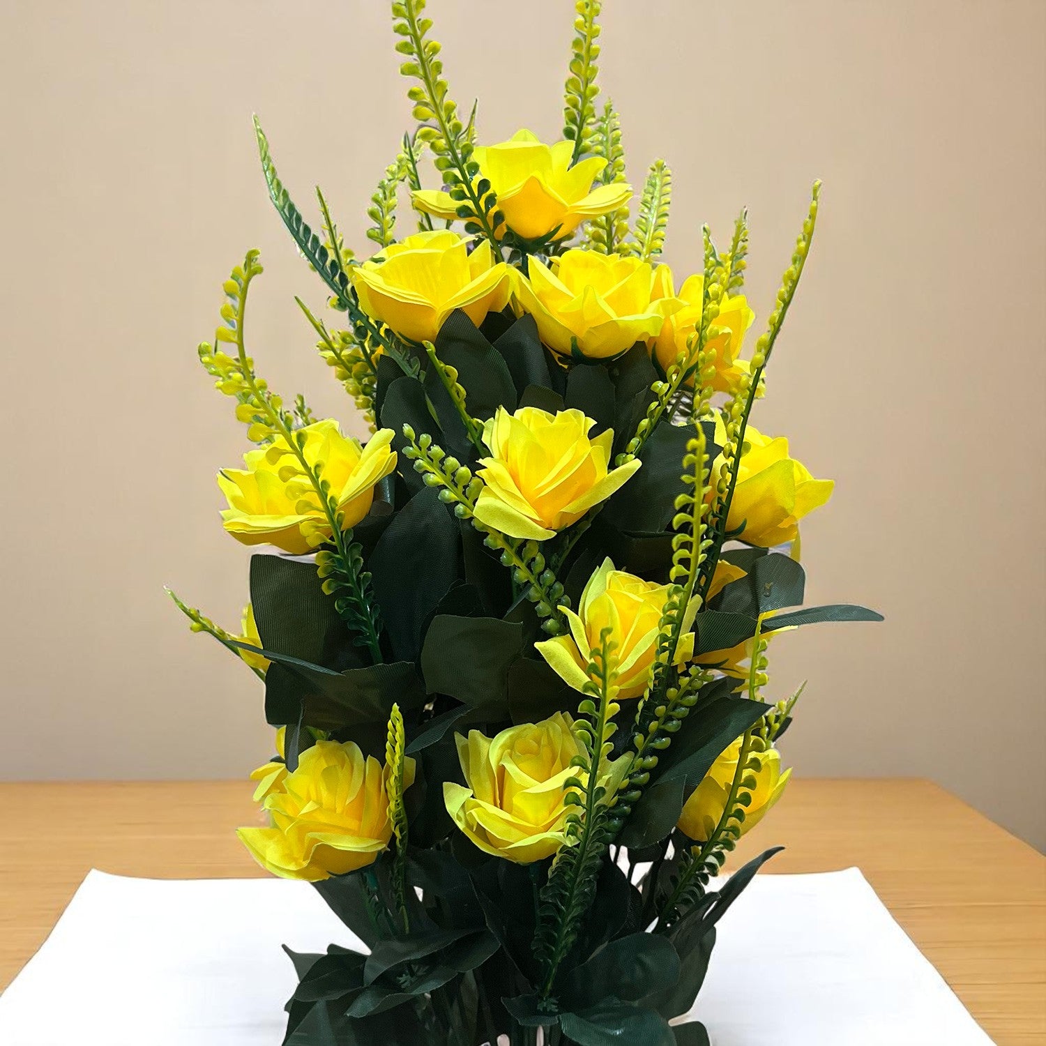 Artificial Flower Rose Bouquets | Faux Flowers Bunch - for Table Vase, Pot, Home Decor, Living Room, Side Table Centerpiece - 26 Inch - Apkamart #Colour_Yellow