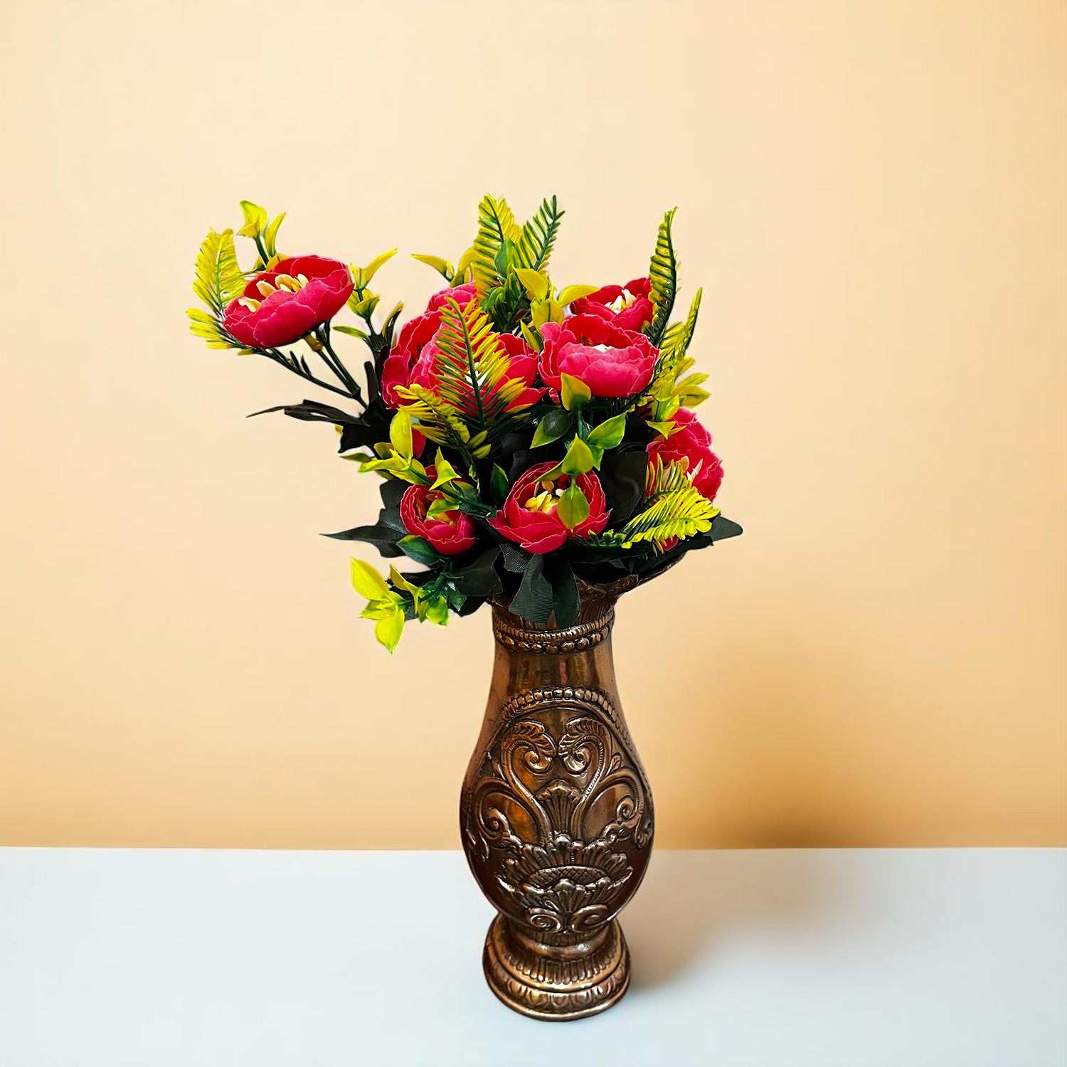 Artificial Flower Plant With Fruits | Decorative Flowers Bunch & Stems - for Table Vase, Pot, Home Decor, Living Room, Side Table Centerpiece & Festival Decoration - Apkamart #Color_Pink