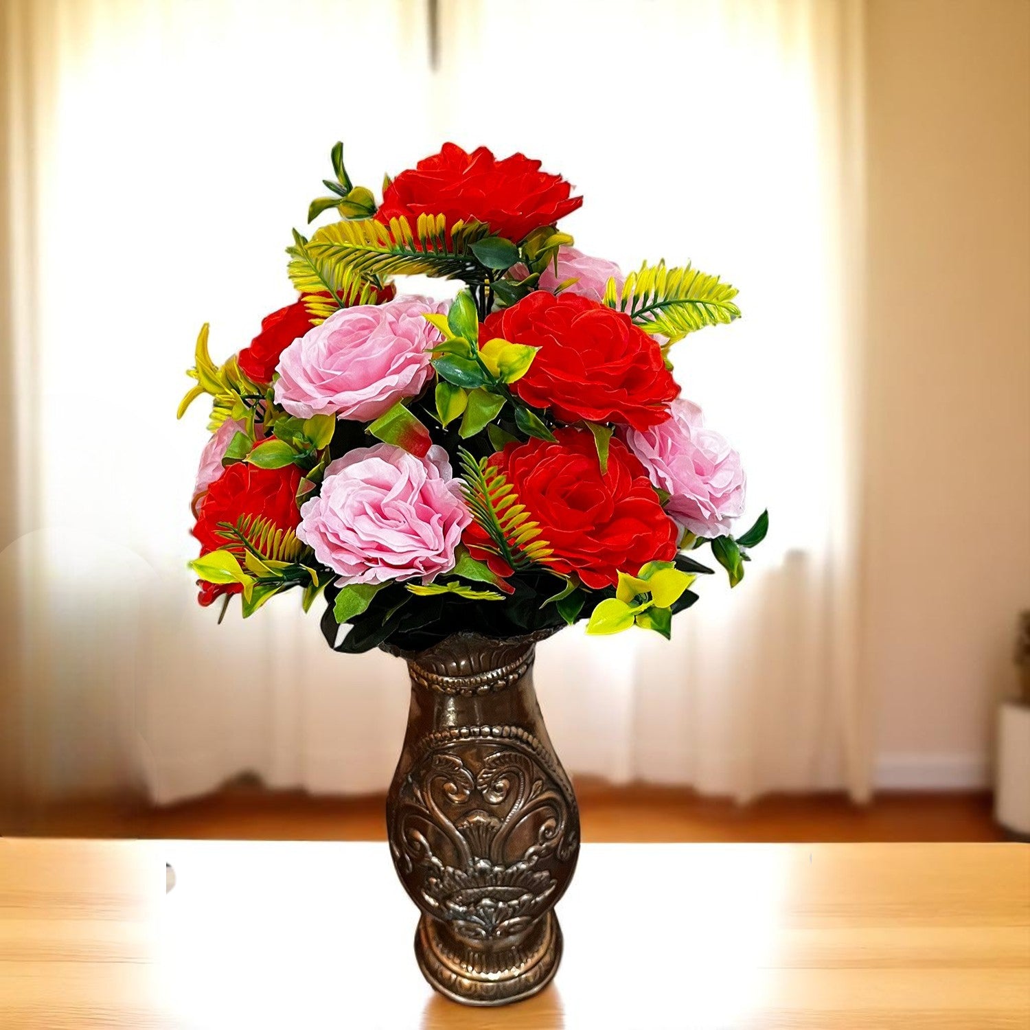 Artificial Flowers Rose Bunches for Vase Pot | Faux Flowers Stem - for Home Decor, Living Room, Office & Festivals Decoration (Vase Not Included) - 16 Inch - Apkamart #Style_Design 1