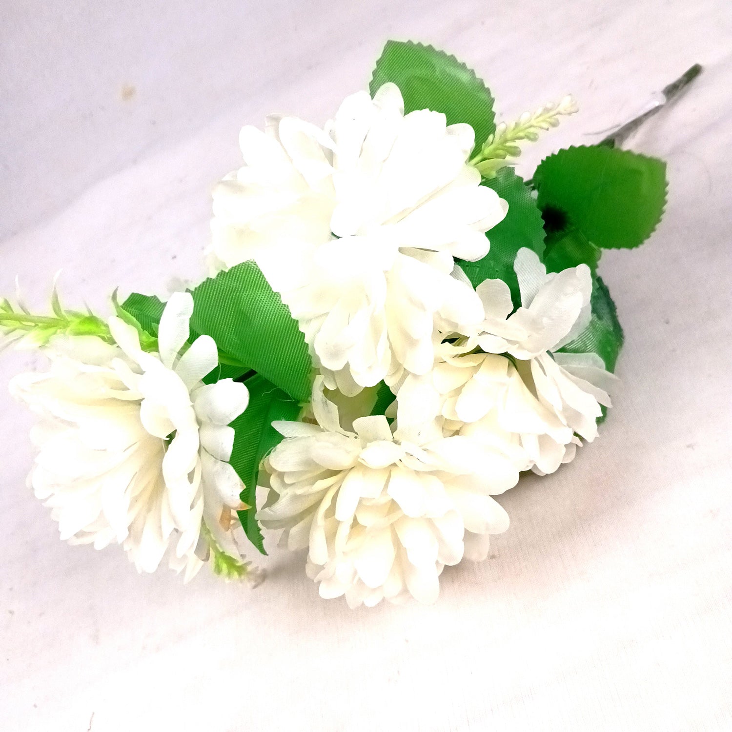 Artificial Flowers Dahlia Bunches for Vase Pot | Faux Flowers Stick - for Home Decor, Living Room, Wedding & Party Decoration (Vase Not Included) - 14 Inch - Apkamart #Colour_White