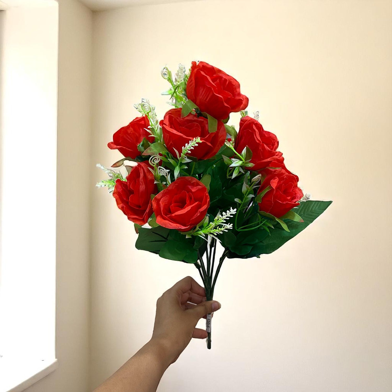 Artificial Rose Flower Bouquets | Faux Flowers Bunch - for Table Vase, Pot, Home Decor, Living Room, Side Table Centerpiece - 17 Inch - Apkamart #Style_Design 3