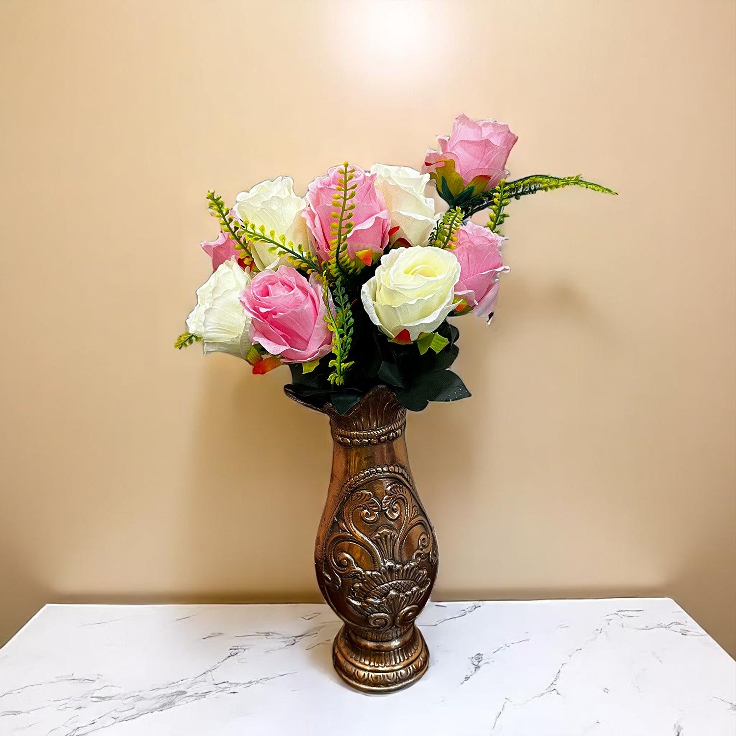 Artificial Flower Plant - Cherry Blossom | Decorative Flowers Bunch & Stems - for Table Vase, Pot, Home Decor, Living Room, Side Table Centerpiece & Festival Decoration - Apkamart #Color_Pink & White