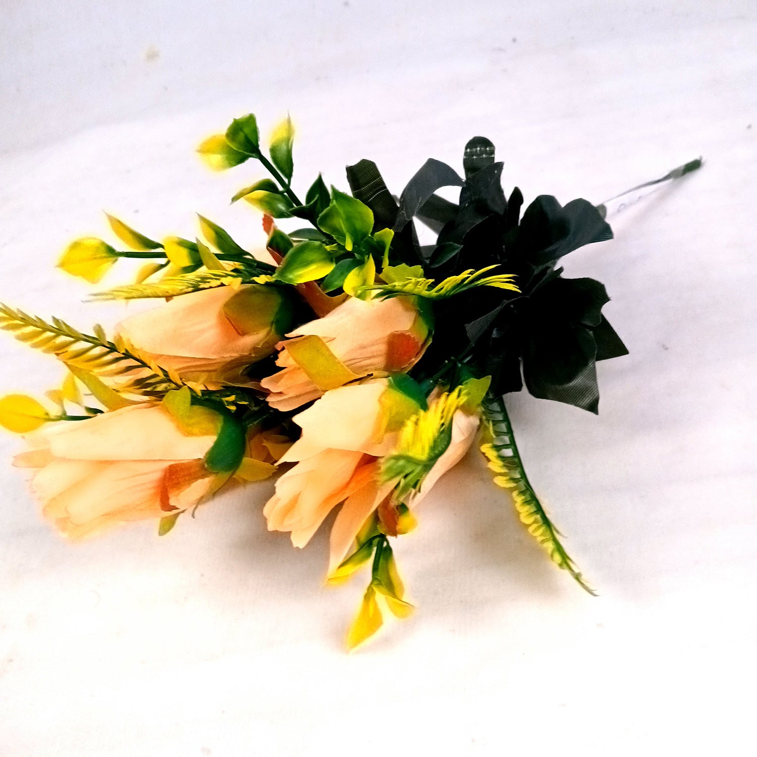 Artificial Flowers Rose Bouquet | Faux Flowers Bunch / Sticks - for Home Decor, Living Room, Office & Festivals Decoration (Vase Not Included) - 15 Inch - Apkamart #Colour_Orange