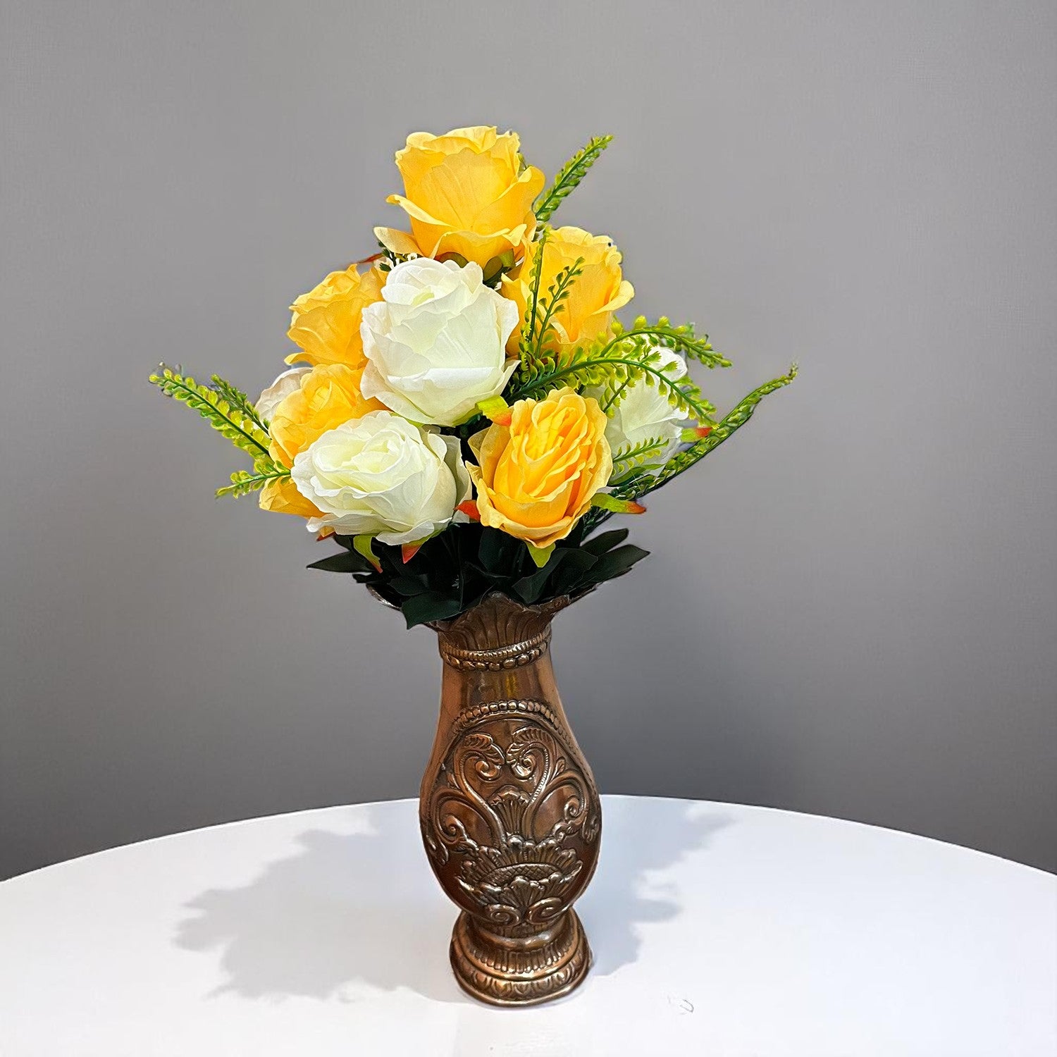 Artificial Flower Plant - Cherry Blossom | Decorative Flowers Bunch & Stems - for Table Vase, Pot, Home Decor, Living Room, Side Table Centerpiece & Festival Decoration - Apkamart #Color_Peach & White