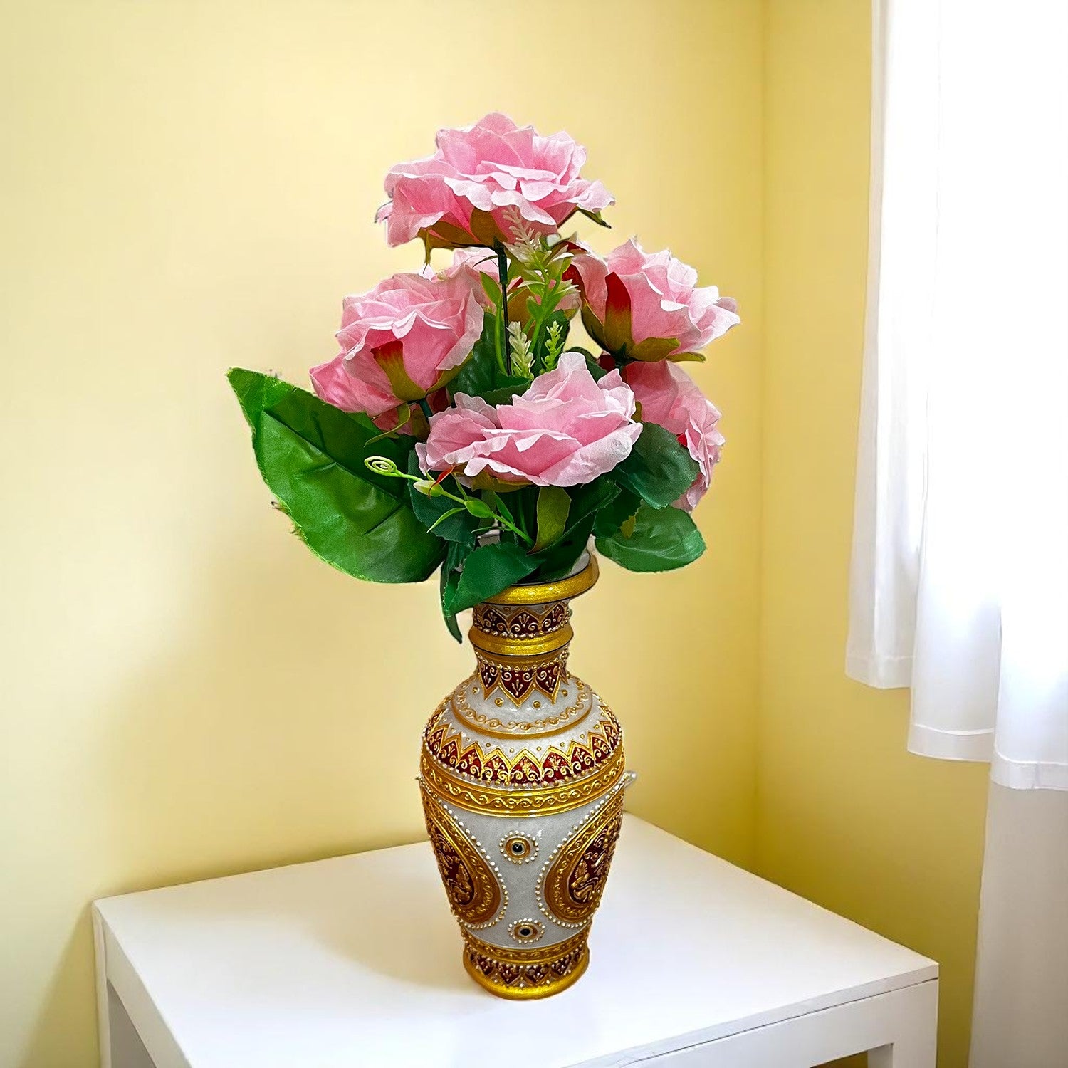 Artificial Flowers Rose Sticks | Faux Flowers Bunch - for Home Decor, Living Room, Office & Festivals Decoration (Vase Not Included) - 15 Inch - Apkamart #Colour_Pink