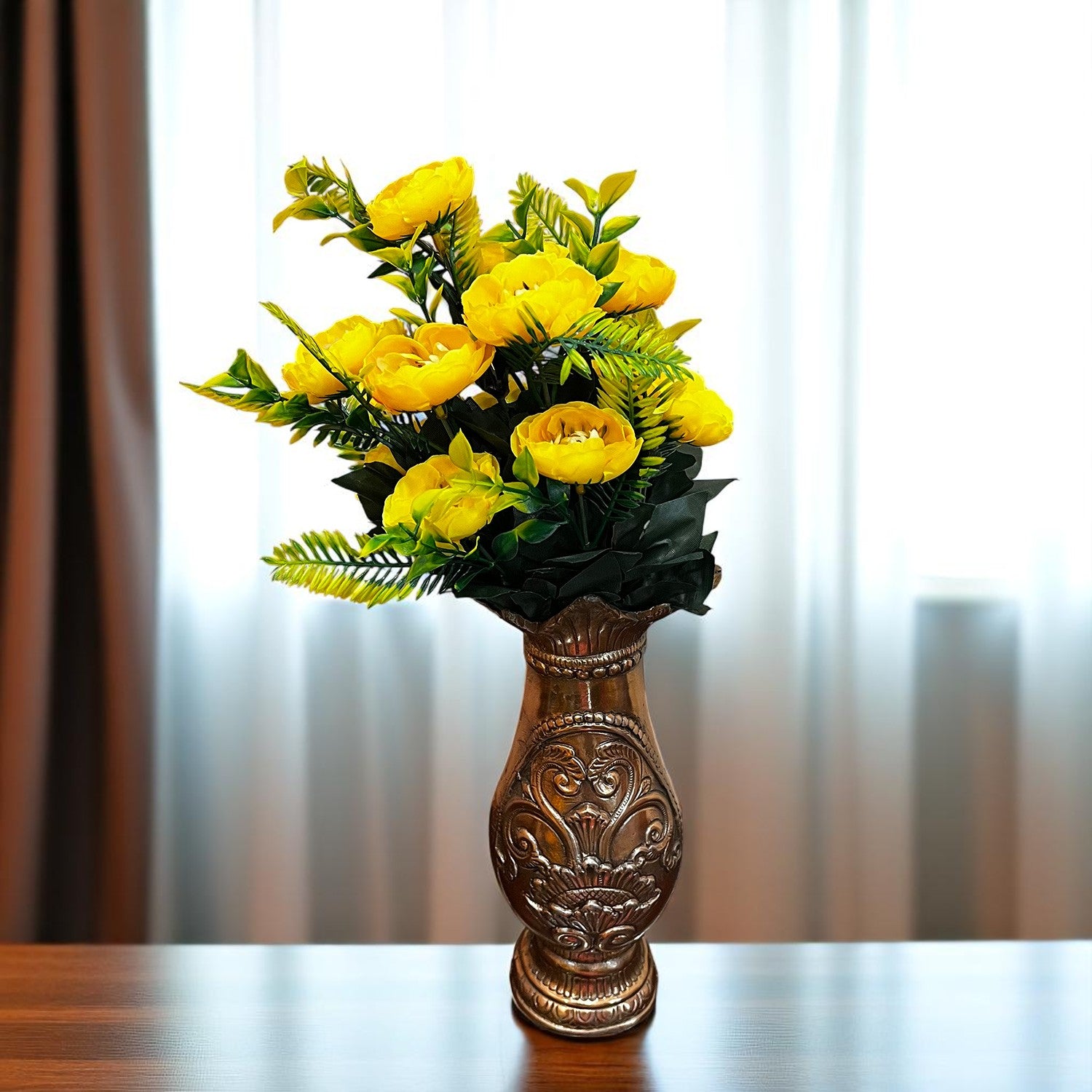 Artificial Flowers Rose Buoquet For Pot | Faux Flower Sticks - for Home Decor, Living Room, Office & Festivals Decoration (Vase Not Included) - 17 Inch - Apkamart #Colour_Yellow