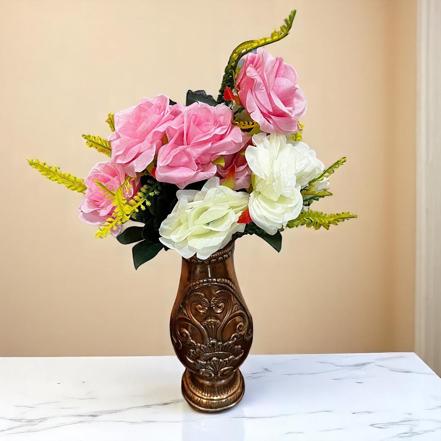 Artificial Flowers Rose Bunches for Vase Pot | Faux Flowers Stem - for Home Decor, Living Room, Office & Festivals Decoration (Vase Not Included) - 16 Inch - Apkamart #Style_Design 1