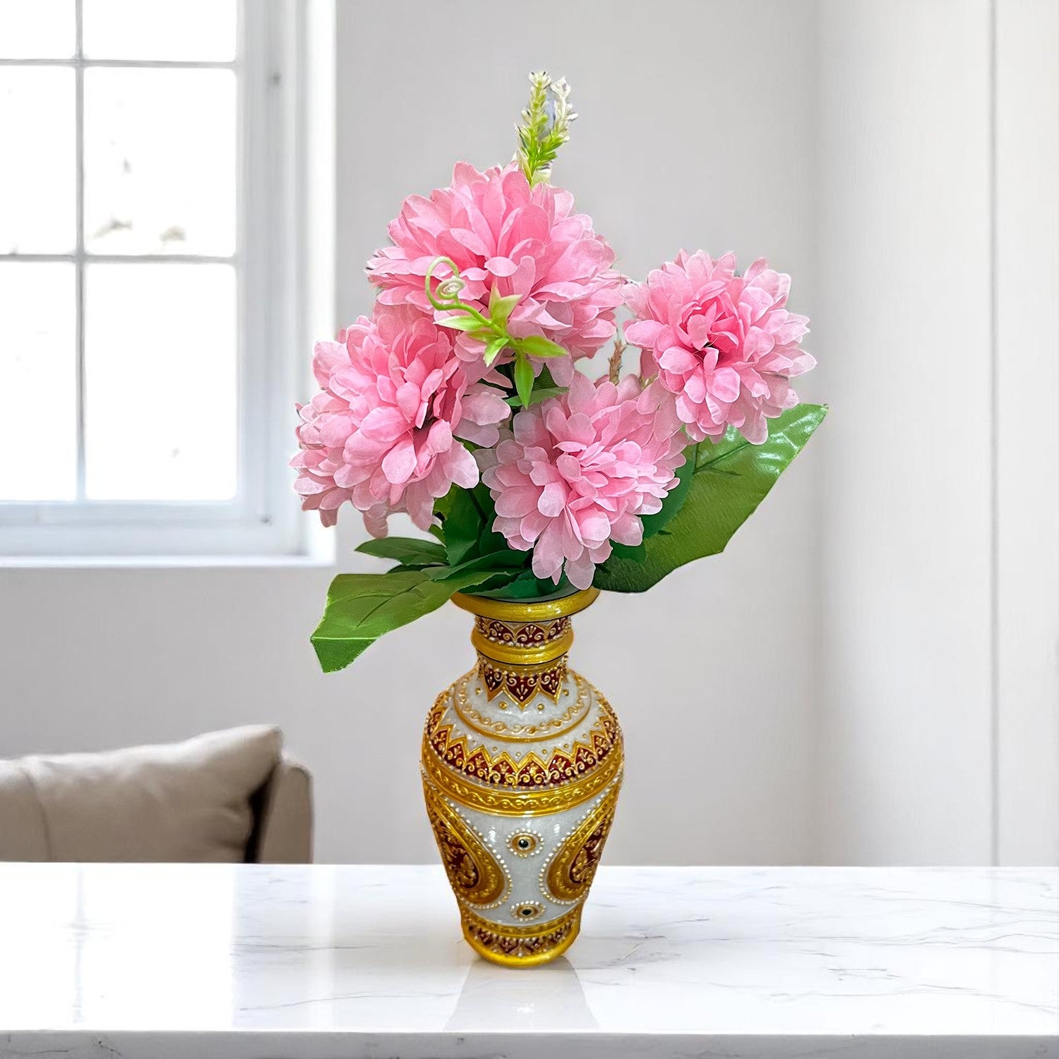 Artificial Flowers Dahlia Bunches for Vase Pot | Faux Flowers Stick - for Home Decor, Living Room, Wedding & Party Decoration (Vase Not Included) - 14 Inch - Apkamart #Colour_Pink