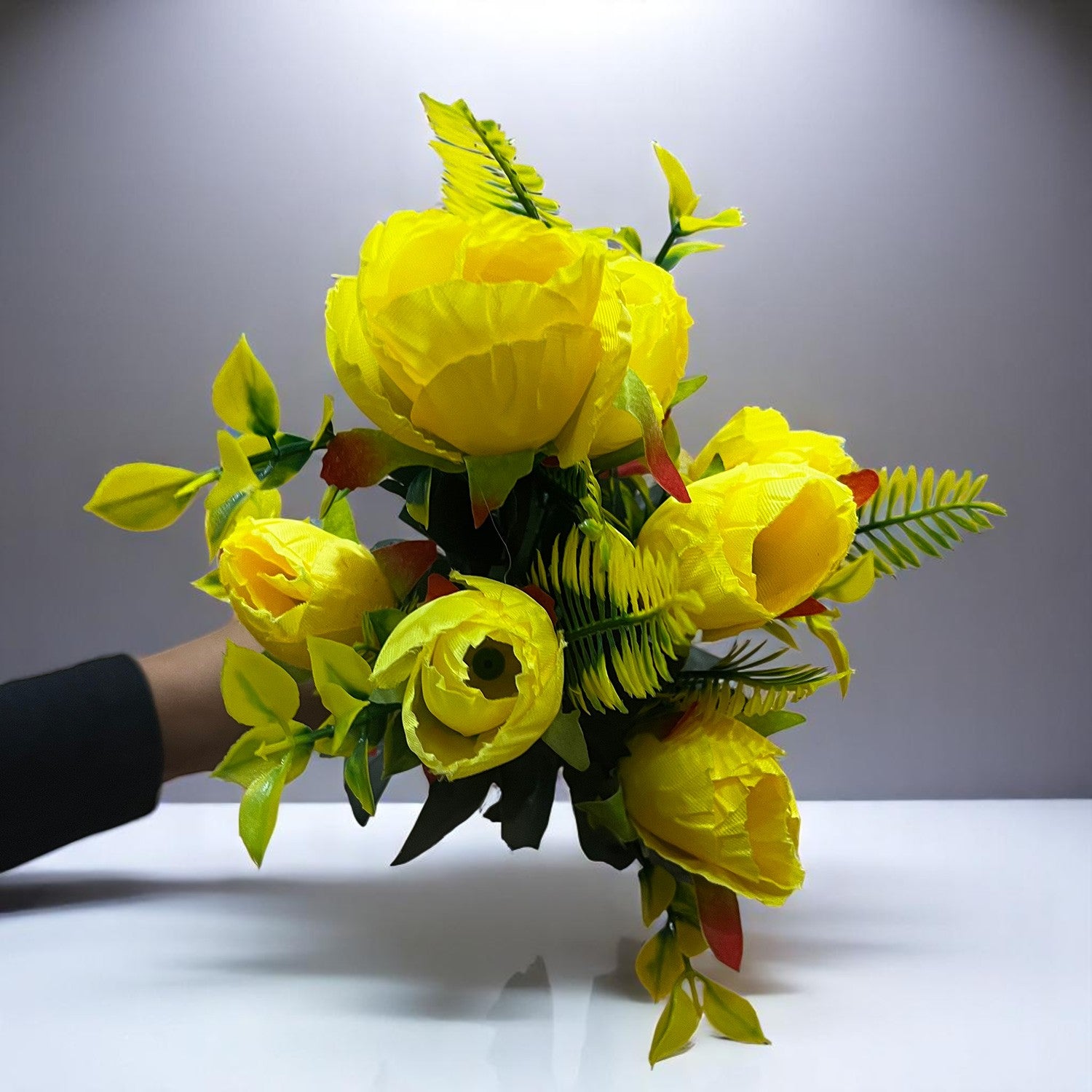 Artificial Flowers Rose Bunches For Pot | Faux Flower Sticks - for Home Decor, Living Room, Office & Festivals Decoration (Vase Not Included) - 14 Inch - Apkamart #Colour_Yellow