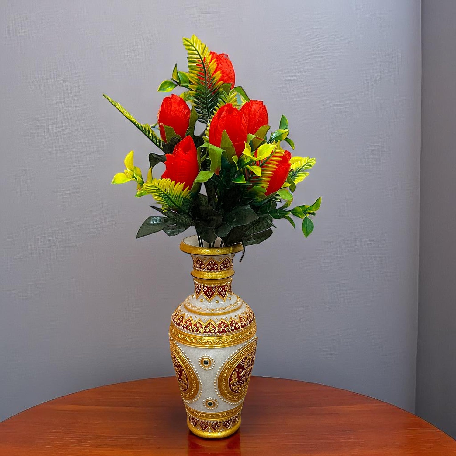 Artificial Flowers Rose Bunches For Pot | Faux Flower Sticks - for Home Decor, Living Room, Office & Festivals Decoration (Vase Not Included) - 14 Inch - Apkamart #Colour_Red