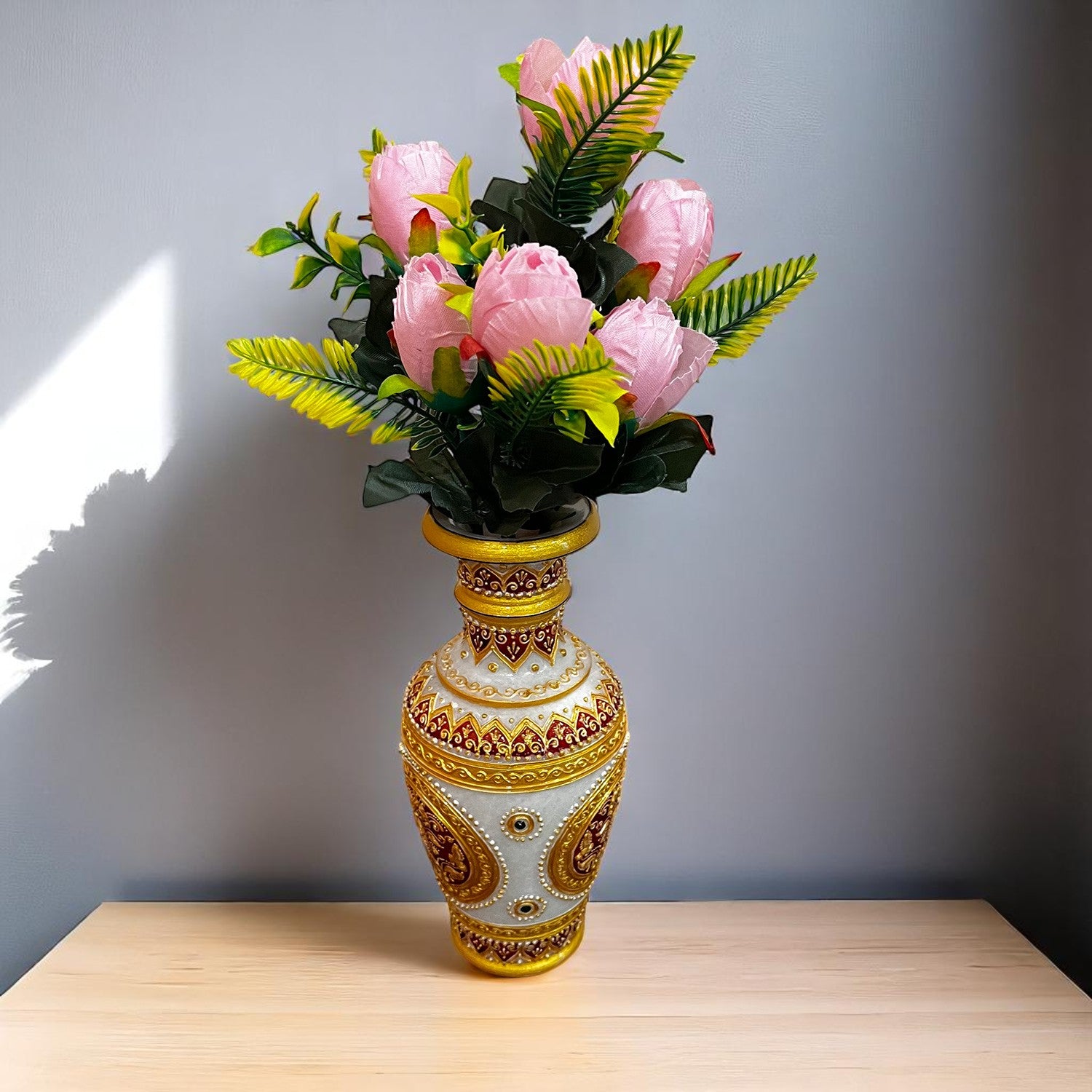 Artificial Flowers Rose Bunches For Pot | Faux Flower Sticks - for Home Decor, Living Room, Office & Festivals Decoration (Vase Not Included) - 14 Inch - Apkamart #Colour_Pink