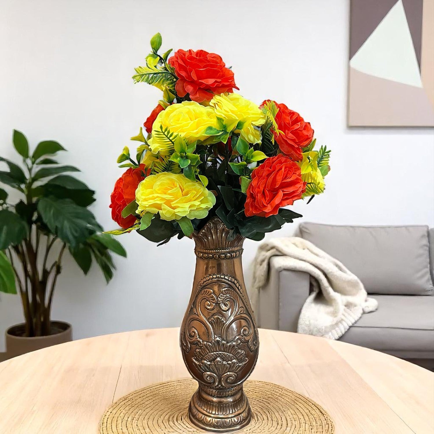 Artificial Flowers Rose Bunches for Vase Pot | Faux Flowers Stem - for Home Decor Living Room Side Table Centerpiece - 18 Inch - Apkamart #Style_Design 1