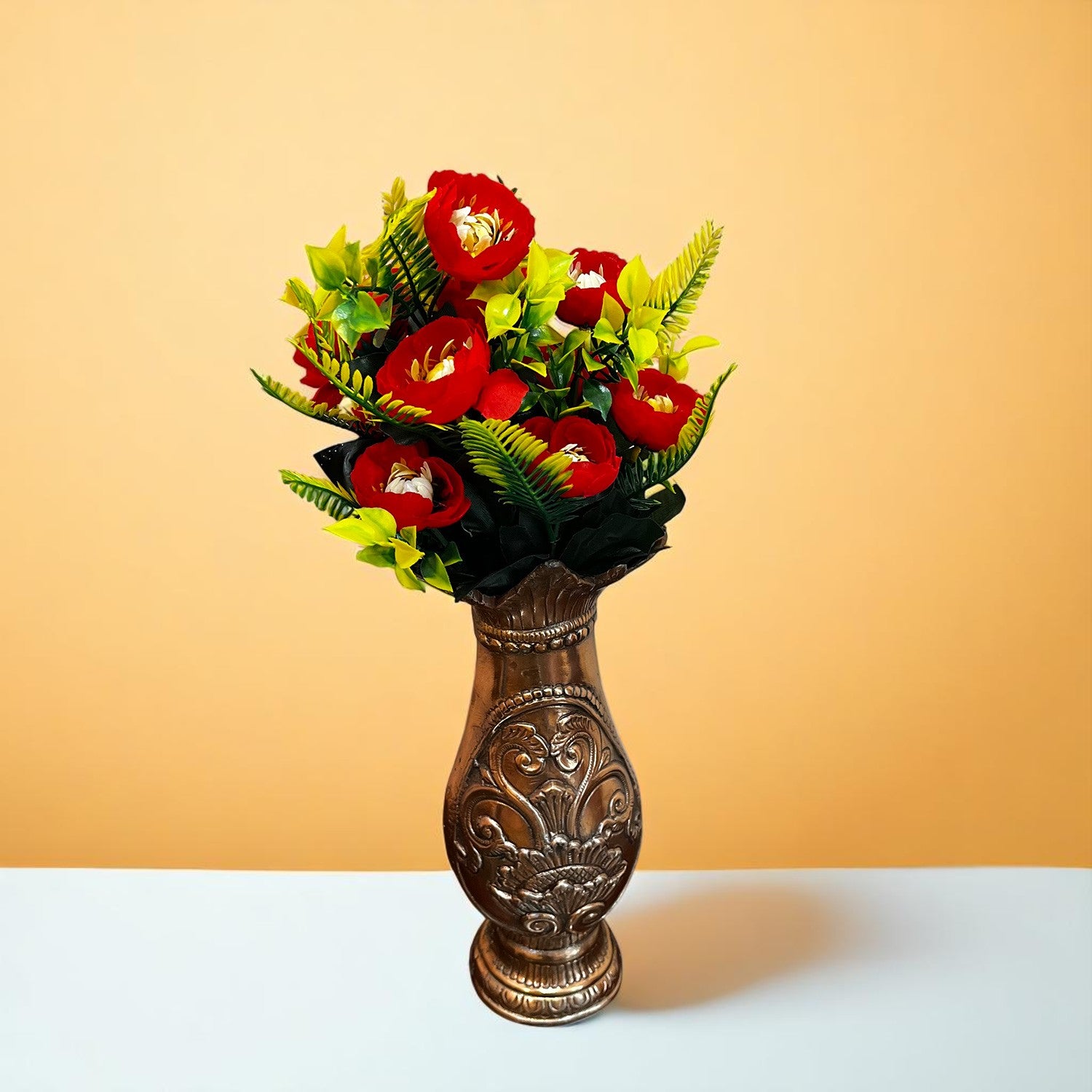 Artificial Flower Plant With Fruits | Decorative Flowers Bunch & Stems - for Table Vase, Pot, Home Decor, Living Room, Side Table Centerpiece & Festival Decoration - Apkamart #Color_Red