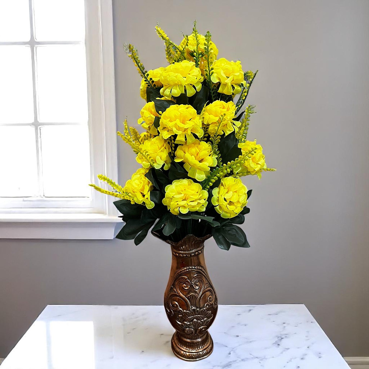 Artificial Flowers for Home Decoration - With Metal Stand - For Wall Hanging - Apkamart #Colour_Yellow
