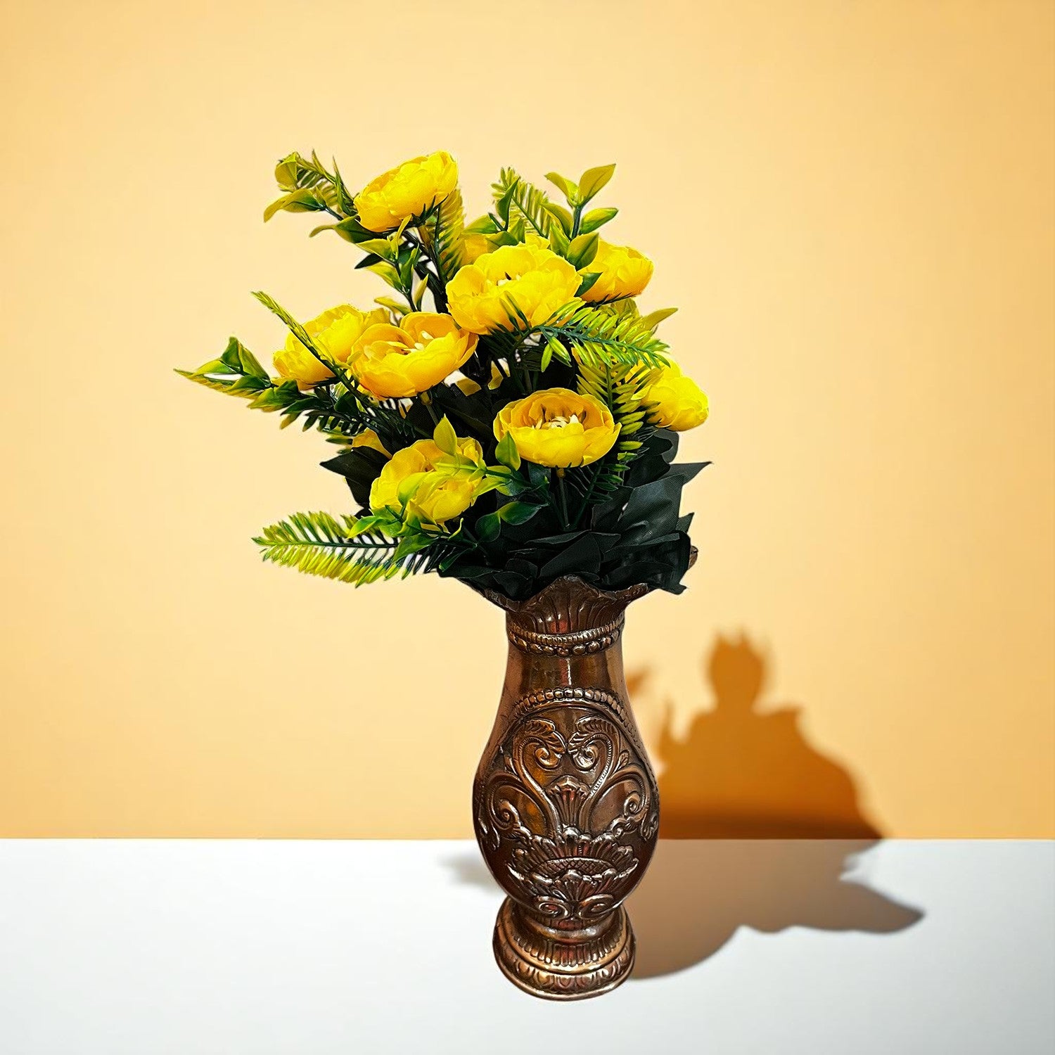 Artificial Flowers Rose Buoquet For Pot | Faux Flower Sticks - for Home Decor, Living Room, Office & Festivals Decoration (Vase Not Included) - 17 Inch - Apkamart #Colour_Yellow