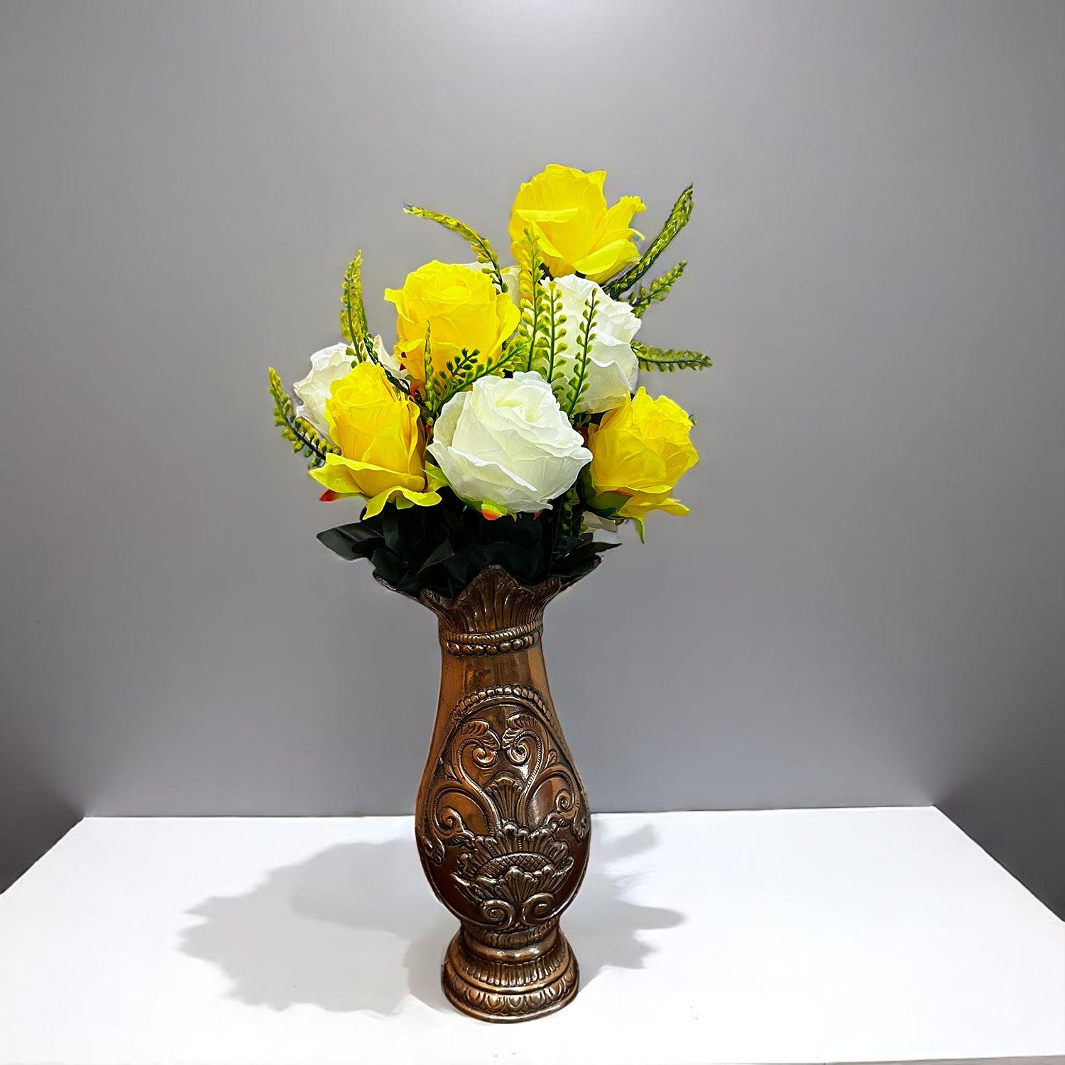 Artificial Flower Plant - Cherry Blossom | Decorative Flowers Bunch & Stems - for Table Vase, Pot, Home Decor, Living Room, Side Table Centerpiece & Festival Decoration - Apkamart #Color_Yellow & White